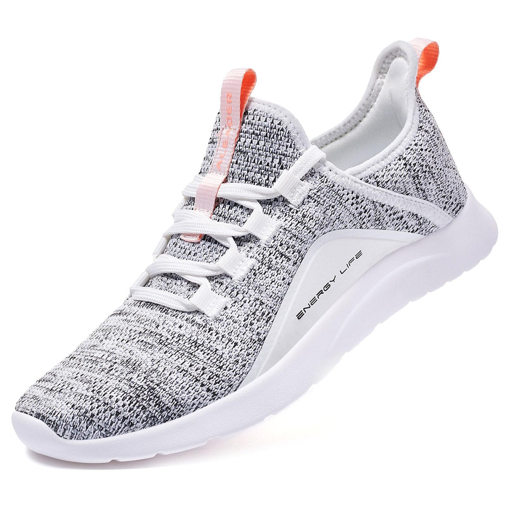 ALEADER Women's Energycloud Slip On Walking Shoes Pure Running Shoes for Gym Workout Treadmill Running Errands White Gray Size 6 US