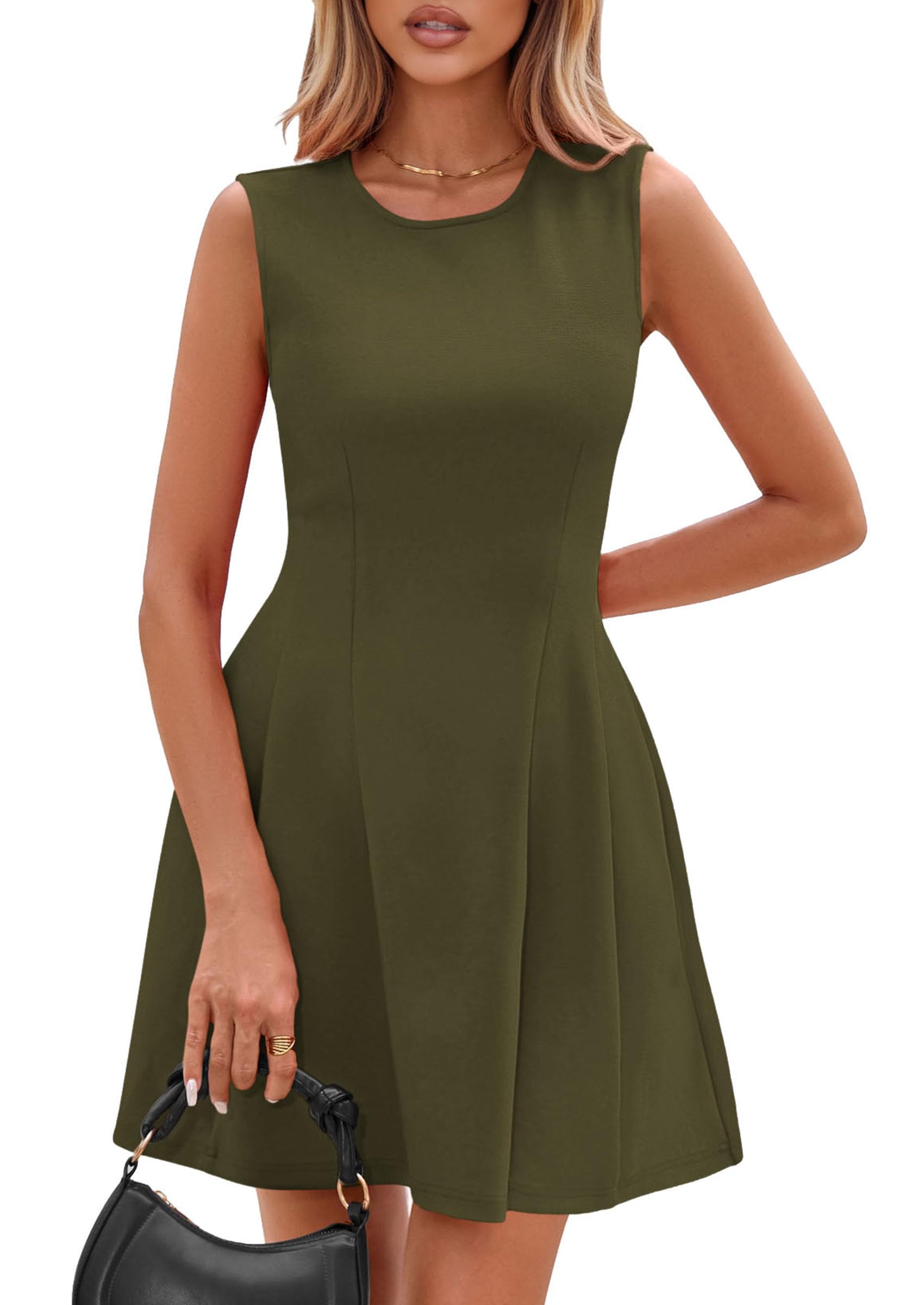 PRETTYGARDEN Summer Dresses for Women 2026 Elegant Classy Spring A Line Business Casual Work Graduation Cocktail Short Dress (Army Green,XX-Large)