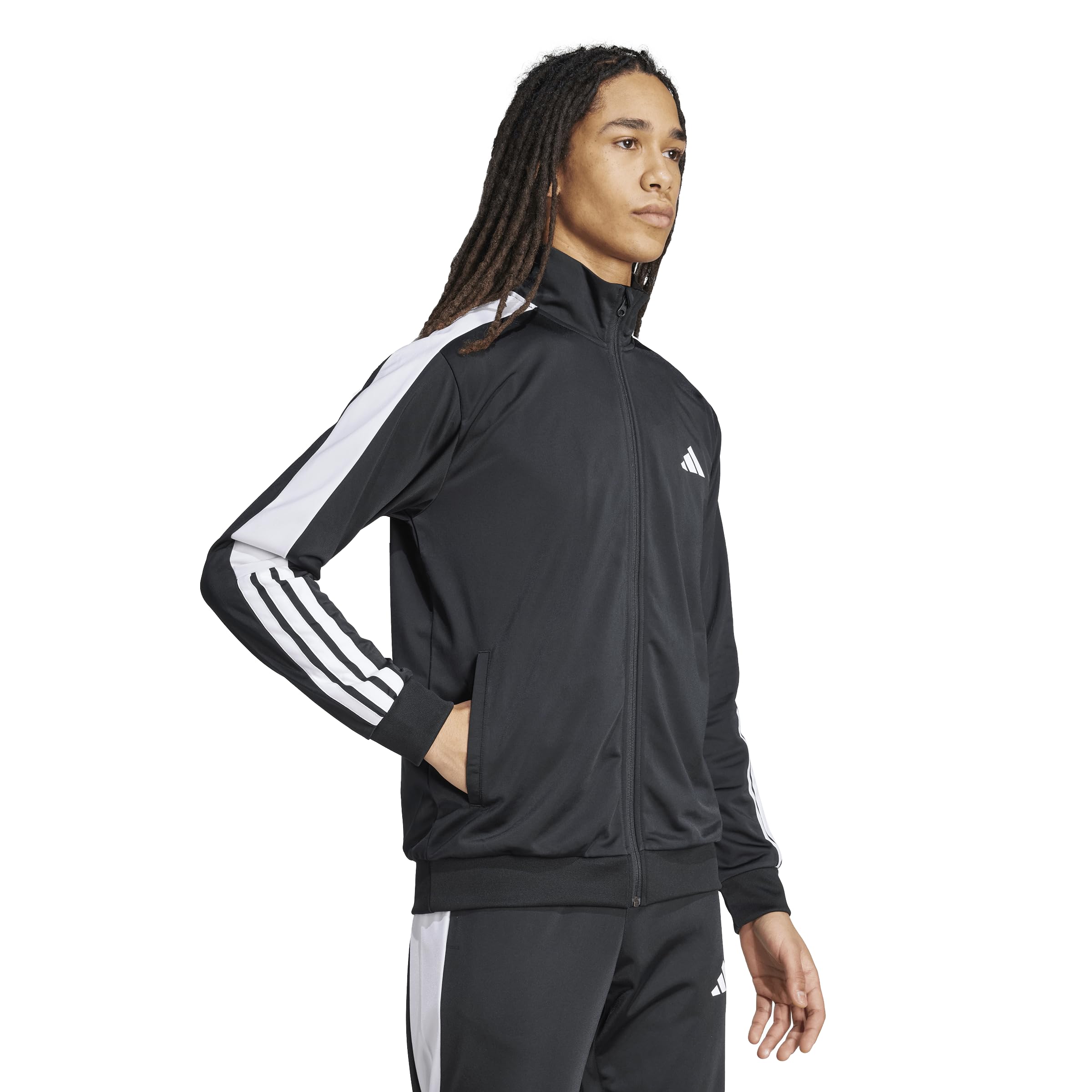 adidas Men's 3-Stripes Tricot Colorblock Track Top, Black/White, Large/Tall
