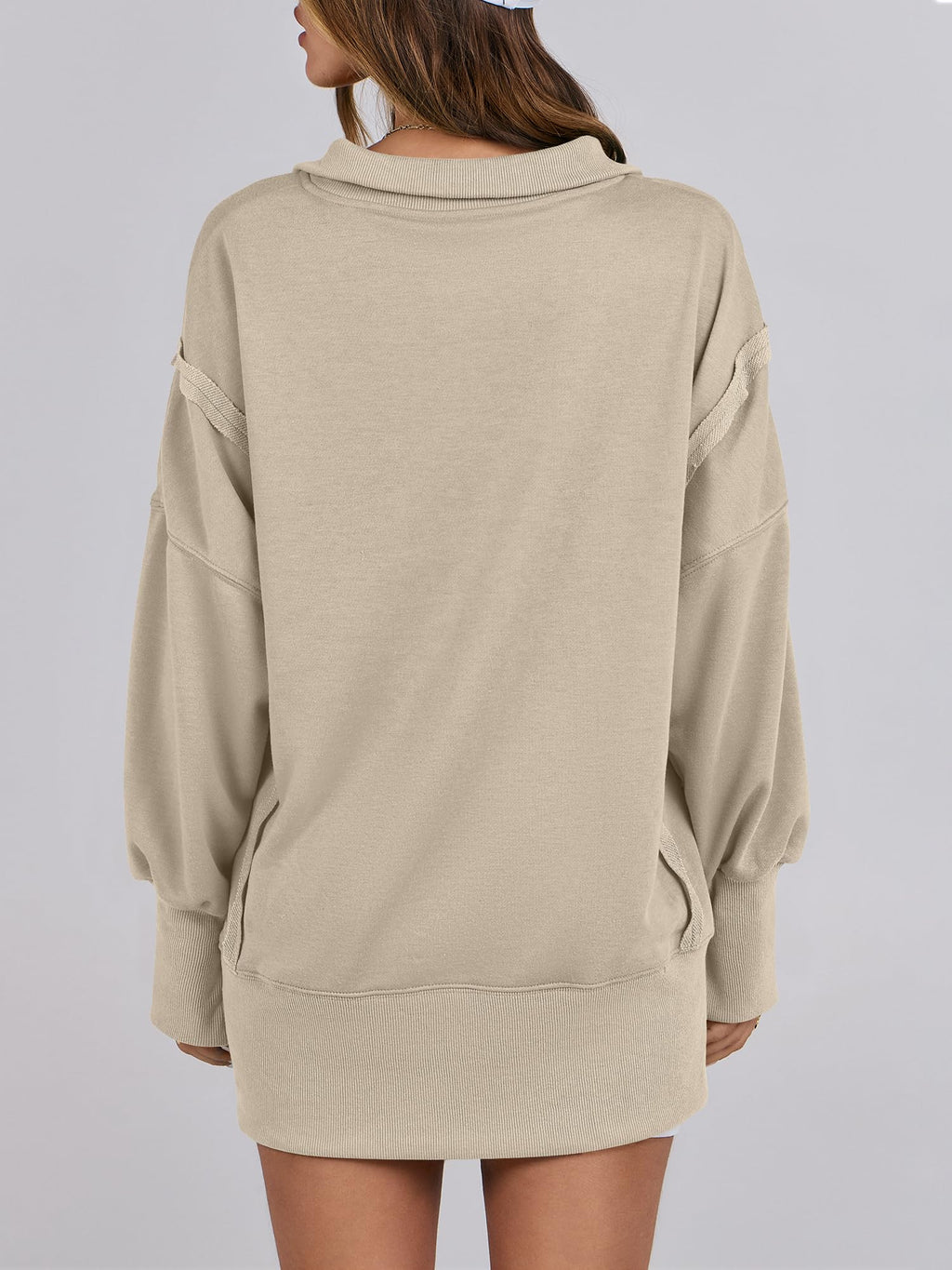 ANRABESS Sweatshirt for Women Oversized Henley Fall Outfits Apricot