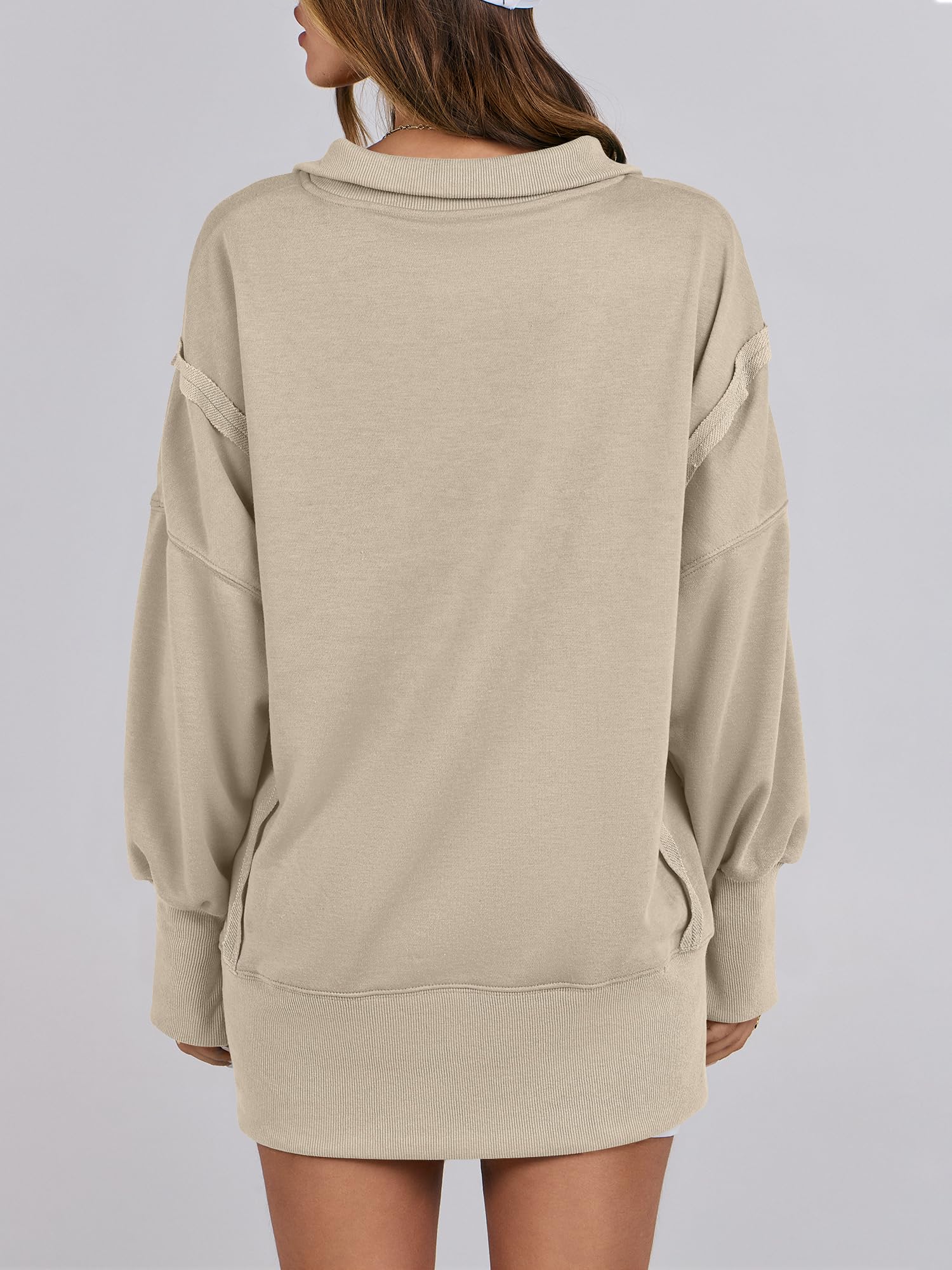 ANRABESS Sweatshirt for Women Oversized Henley Fall Outfits Apricot