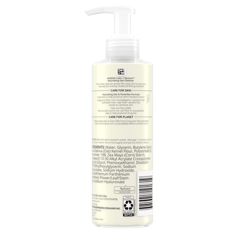 Aveeno Calm + Restore Nourishing Oat Cleanser, Daily Hydrating Facial Cleanser & Face Wash for Sensitive Skin, Non-Foaming, Hypoallergenic, Non-Comedogenic, Fragrance-Free, with Feverfew, 7.8 fl oz