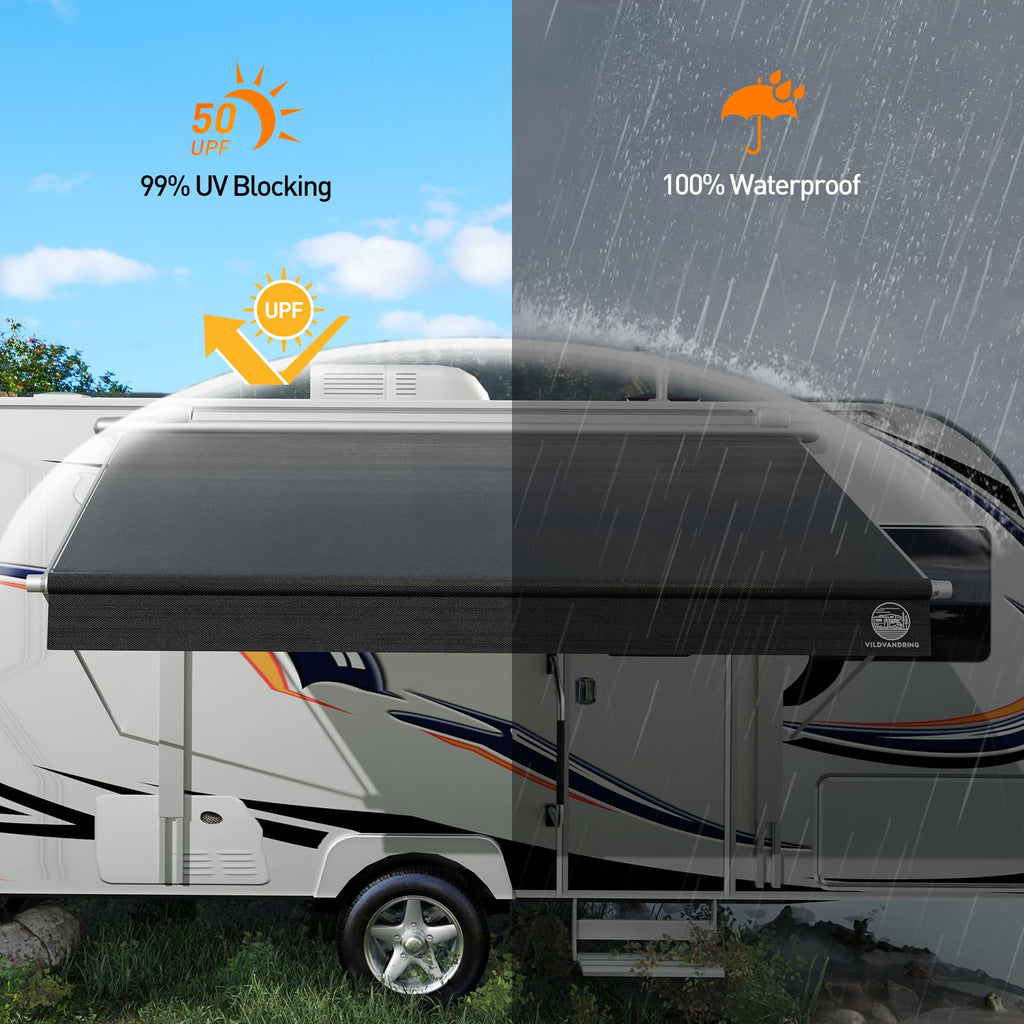 RV Awning Fabric Replacement 20ft – Camper Awning Replacement, 19.5oz Heavy-Duty Heat-Sealed Vinyl, UV-Resistant, Weatherproof, Sunproof, Fits Electric & Manual RV Awnings, Perfect for RVs, Trailers