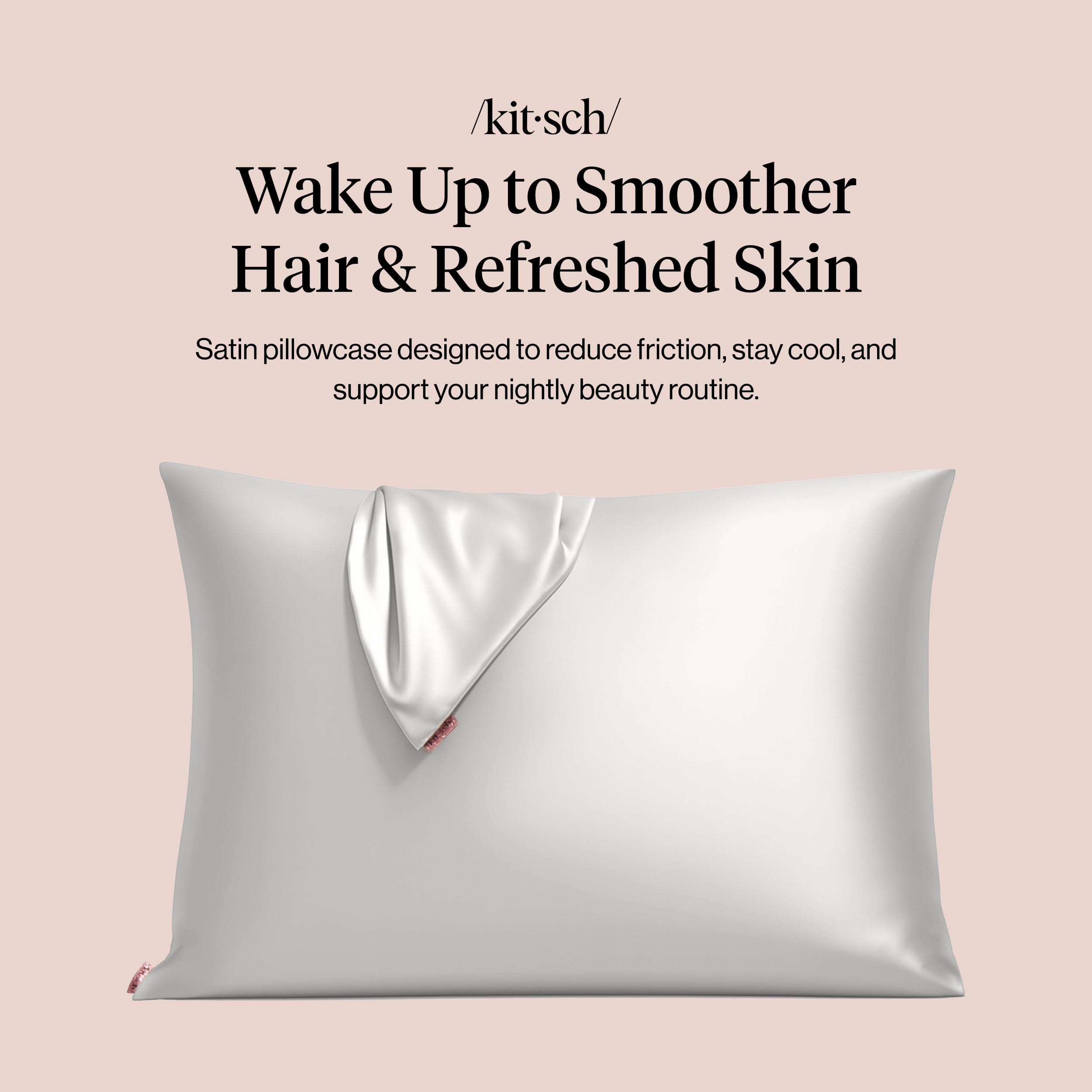 Kitsch Satin Pillowcase with Zipper for Hair & Skin, Softer Than Silk Pillow Cases Queen, Smooth Pillow Covers, Machine Washable, Wrinkle-Free, Cooling Satin Pillow Cases Standard Size 19"x26", Silver
