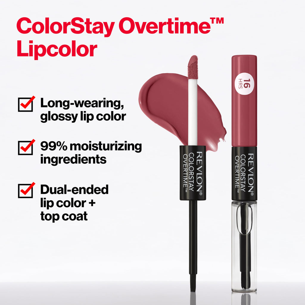 Revlon Liquid Lipstick with Clear Lip Gloss, ColorStay Overtime Lipcolor, Dual Ended with Vitamin E, 005 Infinite Raspberry, 0.07 Fl Oz