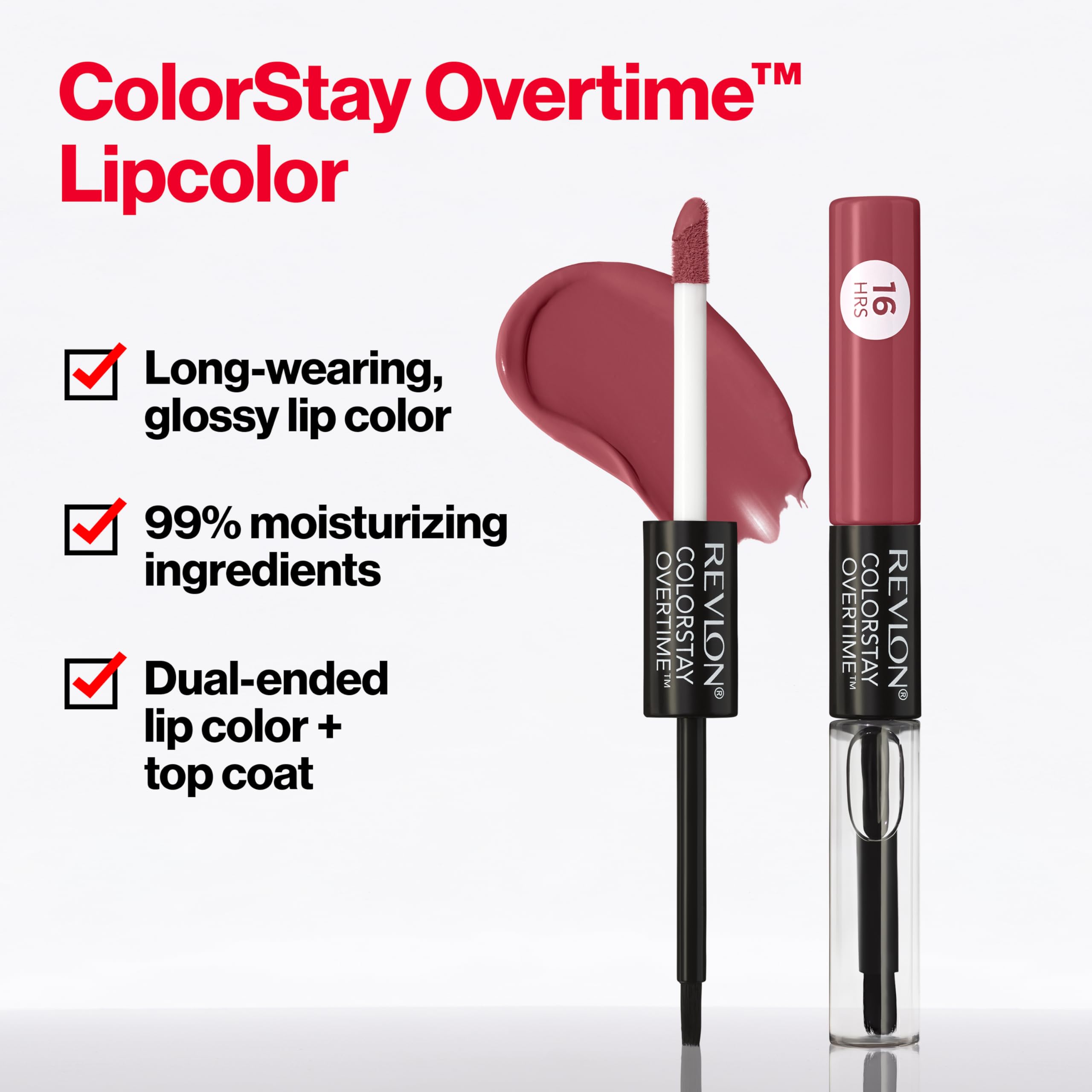 Revlon Liquid Lipstick with Clear Lip Gloss, ColorStay Overtime Lipcolor, Dual Ended with Vitamin E, 005 Infinite Raspberry, 0.07 Fl Oz