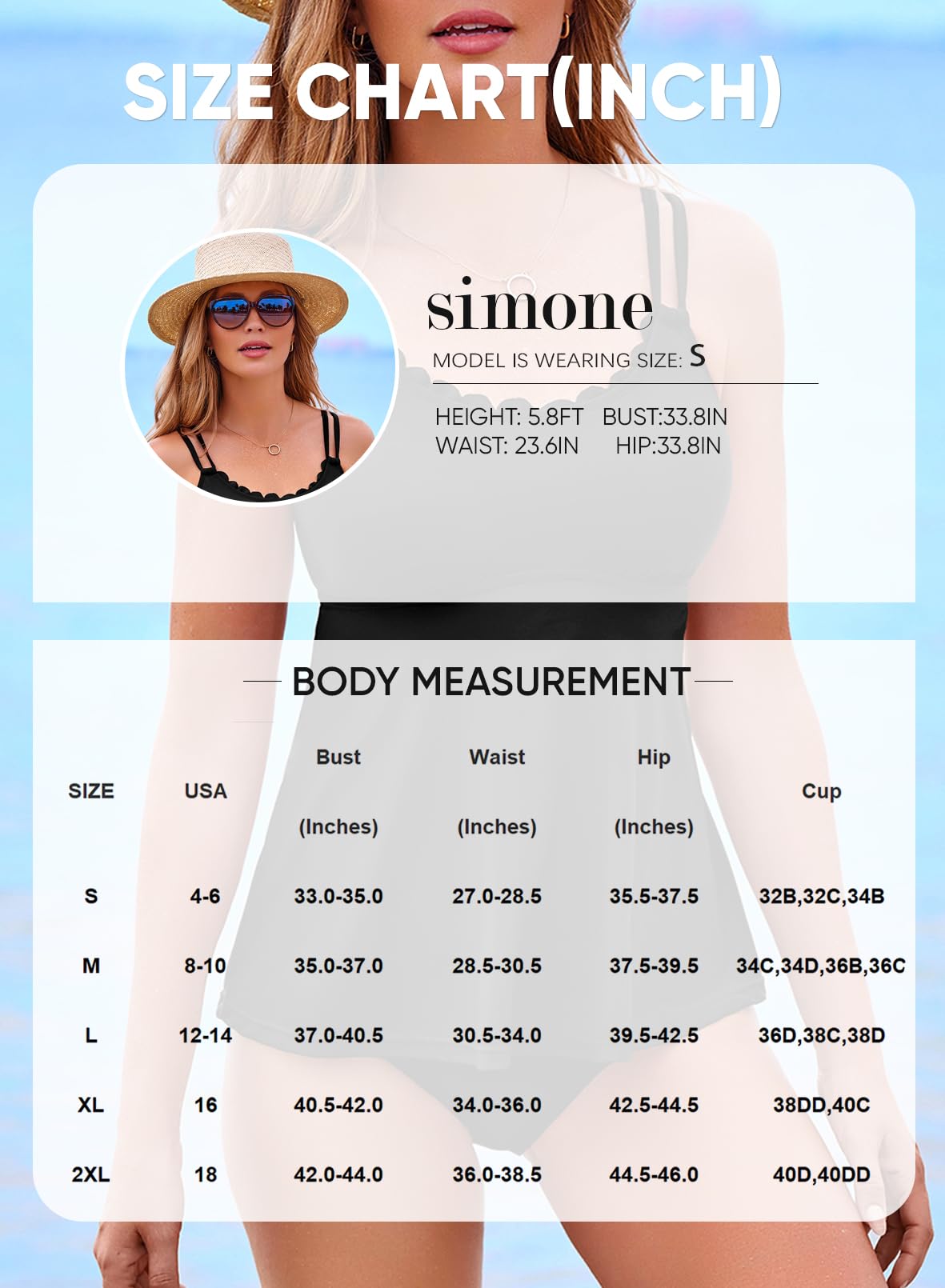 Aleumdr Women's Two Piece Tankinis Bathing Suit Tummy Control Swimsuit Scallop Trim Tankini Top with Bottom Ashleigh Blue Medium