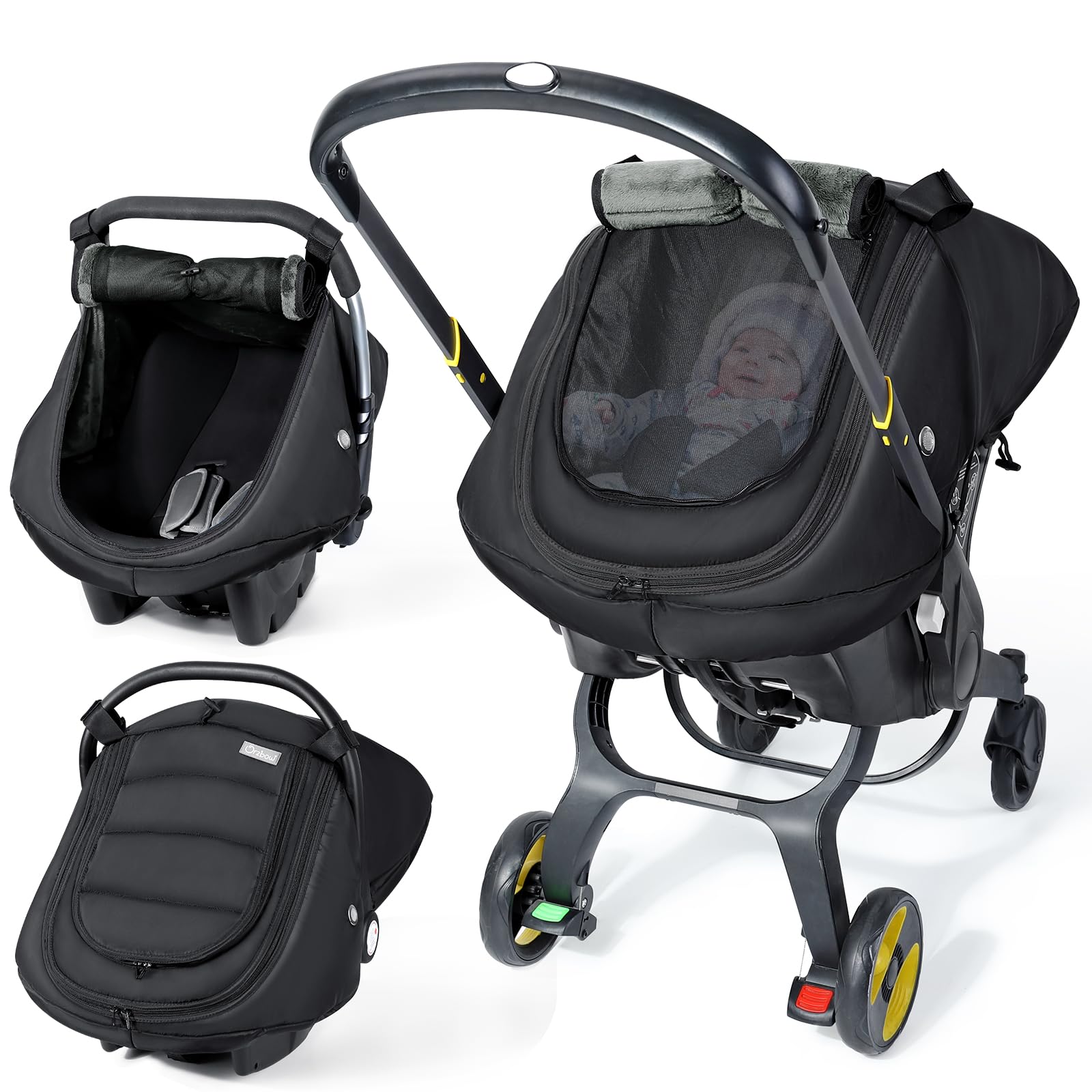 IvyWind Baby Car Seat Cover, Universal Winter Carseat Cover for Babies with Breathable Mesh Window, Cozy and Warm Infant Car Seat Covers for Cold Weather, Kick-Proof Carseat Canopy for Boy Girl, Black