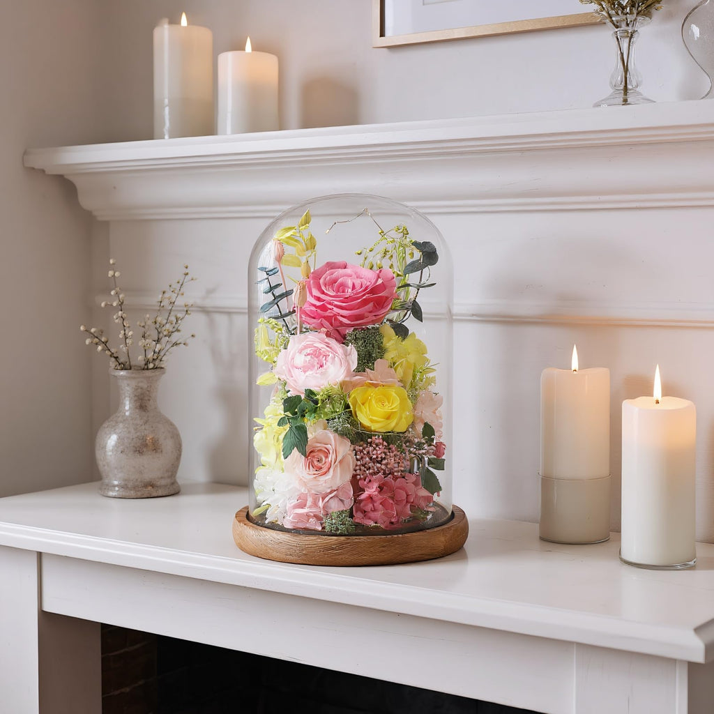 lovenfold Flowers for Delivery Preserved Flowers Rose in Glass Dome,Pink Rose Forever Flowers Birthday Gifts for Women Mom Grandma Friend for Her,Home Decor