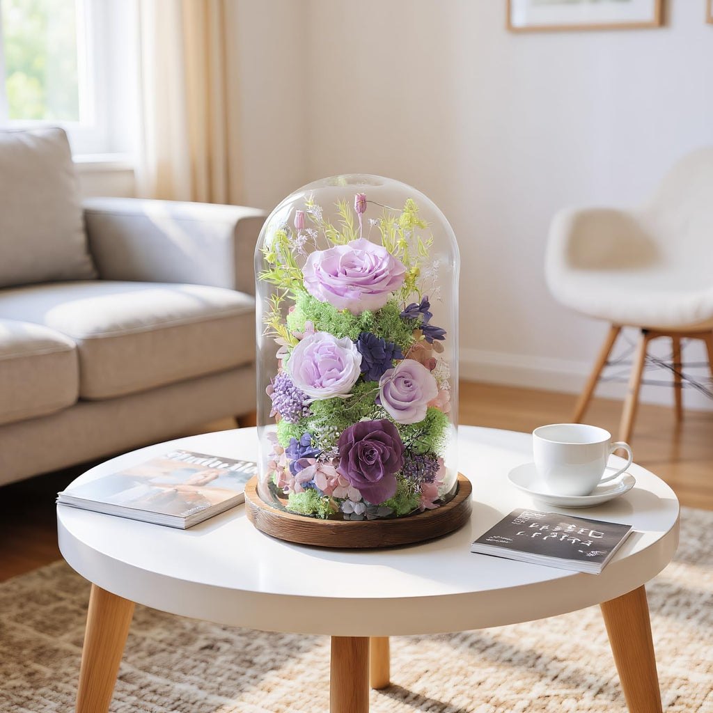 lovenfold Flowers for Delivery Preserved Flowers Rose in Glass Dome,Lilac Rose Forever Flowers Birthday Gifts for Women Mom Grandma Friend Gifts for Her,Home Decor