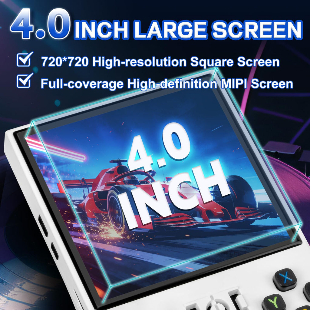 Rhesusco R36MAX Handheld Game Console - Support 22000+Classic Games,128G TF Card,Portable Console with 4.0-Inch Screen,Open Source System,4000mAh Battery,Birthday Gift for Adult or Partner - White