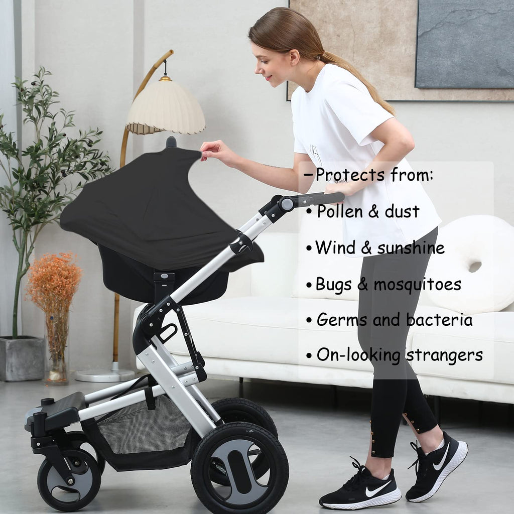 Carseat Covers for Baby Breastfeeding – Multi use Car Seat Canopy Cover, Infant Stroller Canopy Cover for Boy and Girls (Black Print)