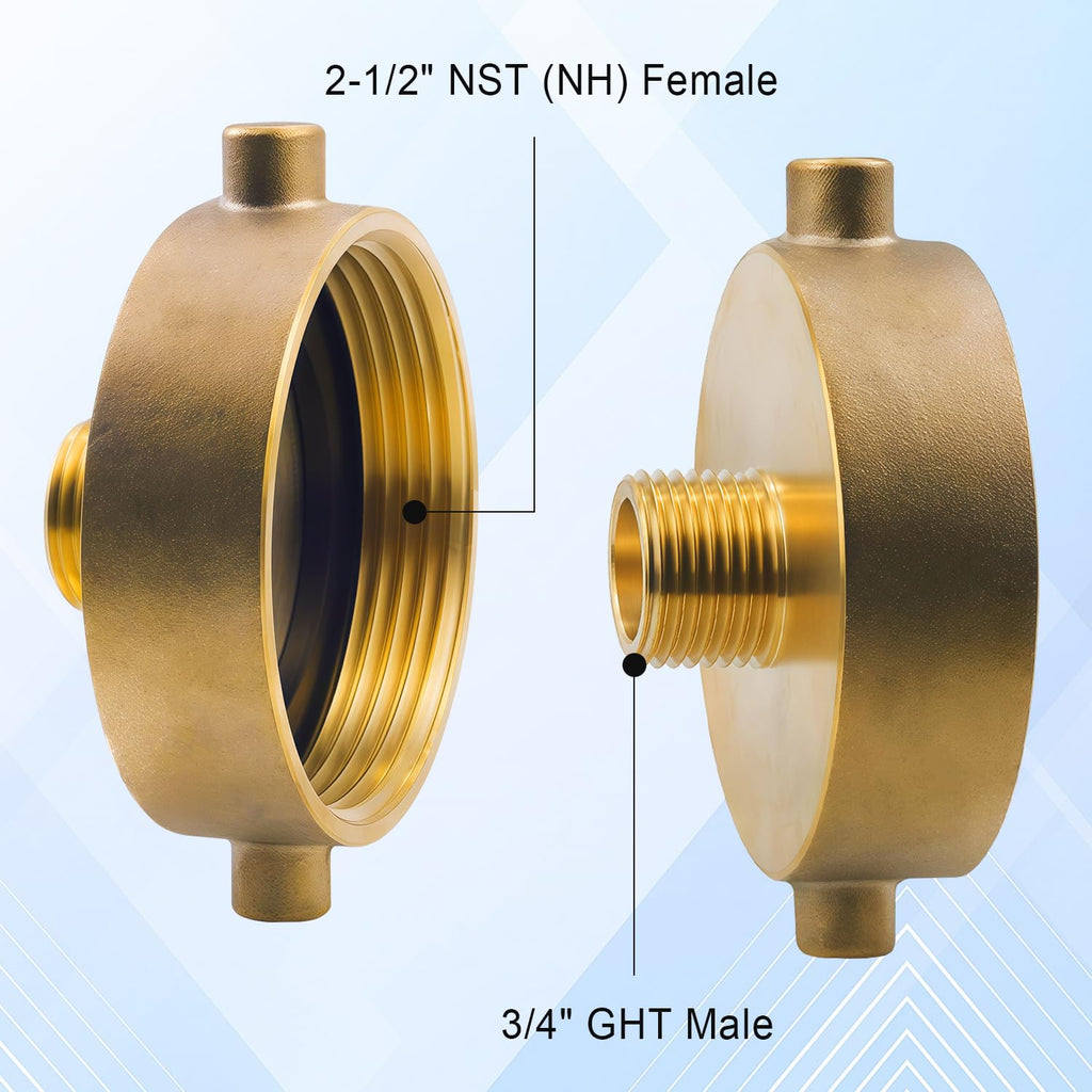 Mejiao Fire Hydrant Adapter, 2-1/2" NST (NH) Female to 3/4" GHT Male Brass Adapter with Pin Lug, Fire Equipment Hydrant to Garden Hose Connector for Fire Hydrants, Hoses, Pipes