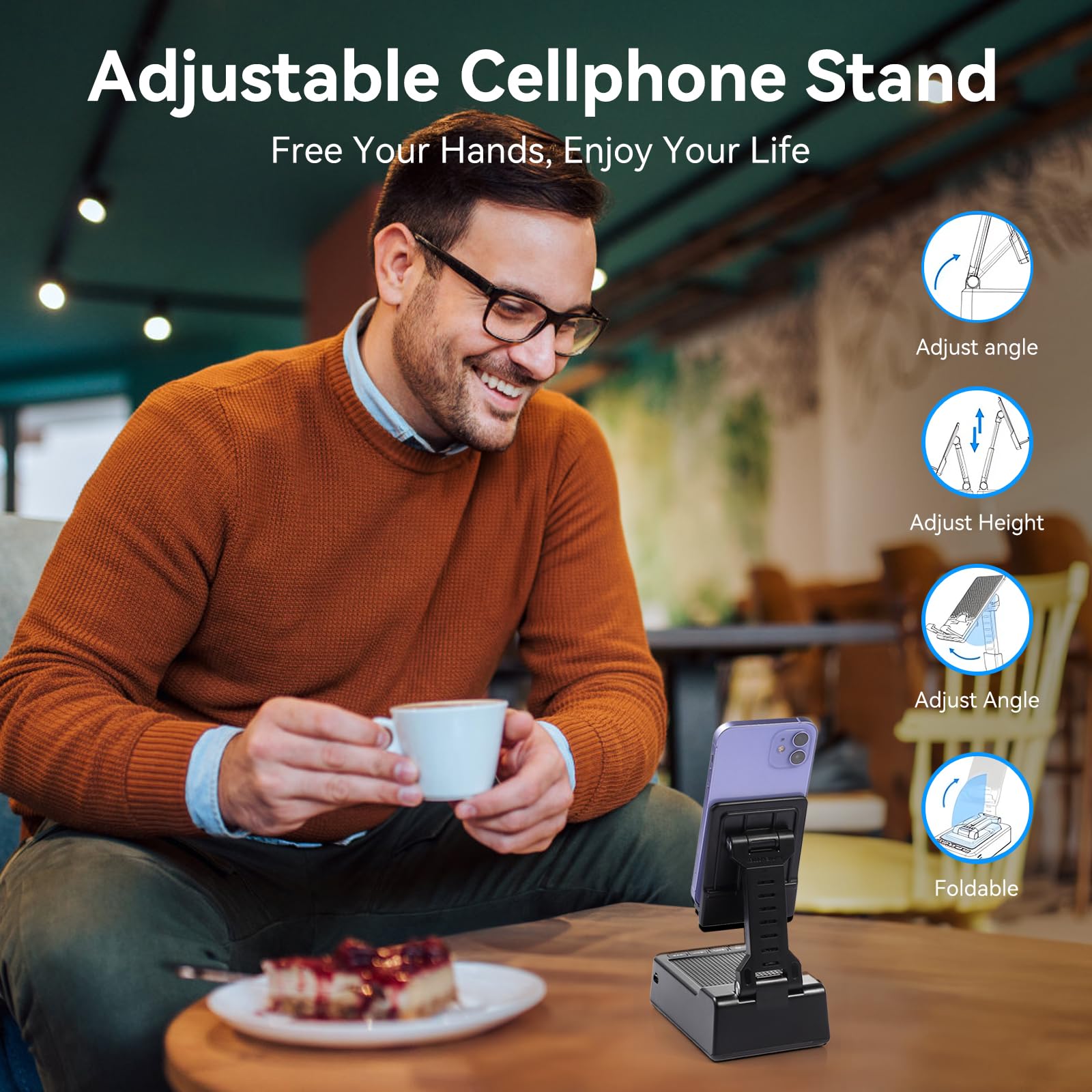 Father's Day Gifts for Dad, Birthday Gifts for Men Women, Cell Phone Stand with Bluetooth Speaker with 5000mAh Charger, HD Surround Sound for Desk