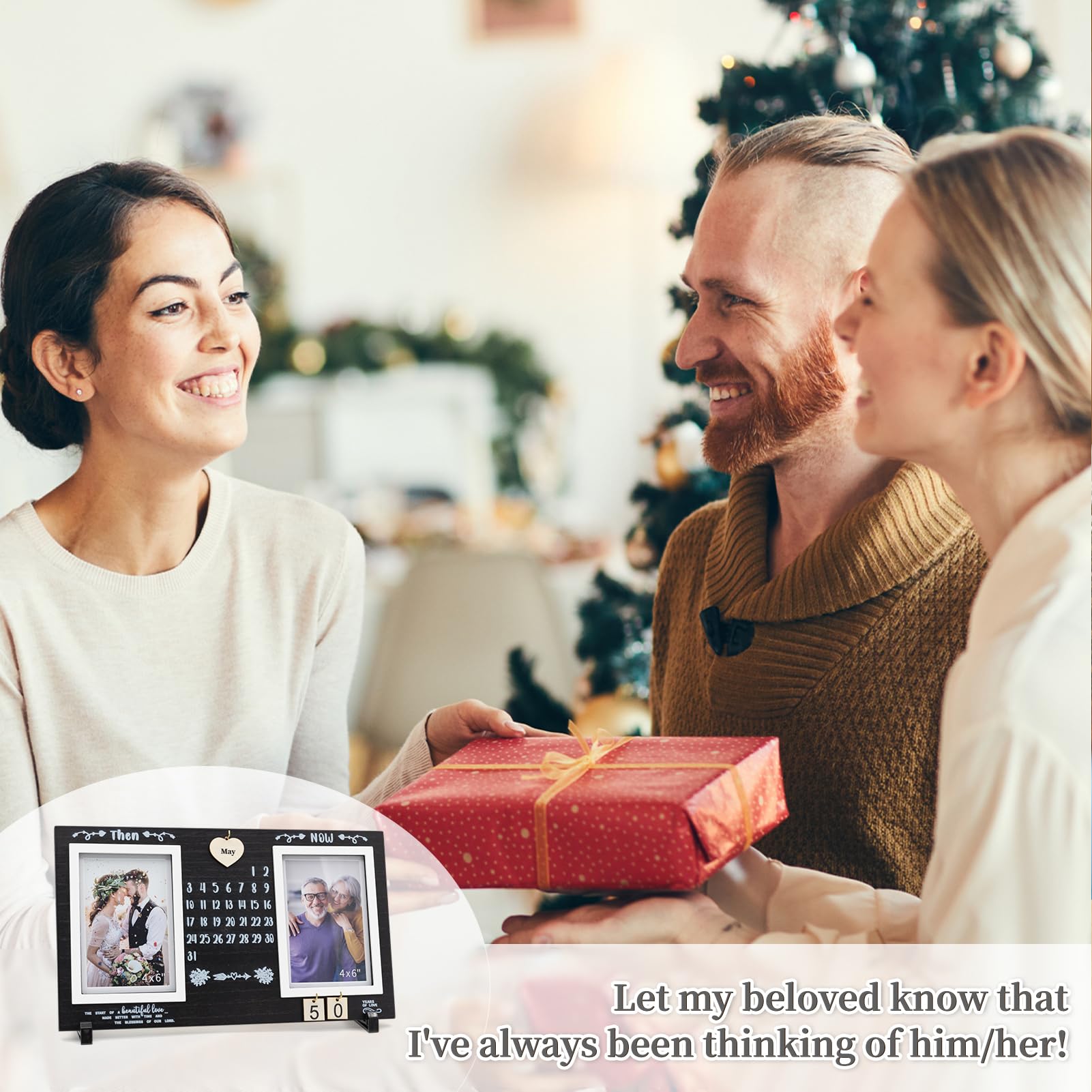 DIY Anniversary Wooden Picture Frame — Then and Now Commemorative Gift Features Changable Wooden Month and Number Plates Wedding Anniversary Frame Retro Vintage Photo Frame Holds Two 4x6-inch photos