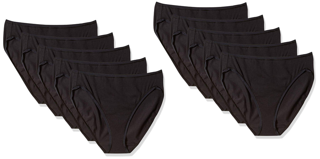 Amazon Essentials Women's Cotton High Leg Breathable Brief Underwear, Multipacks, Pack of 10, Black, Medium