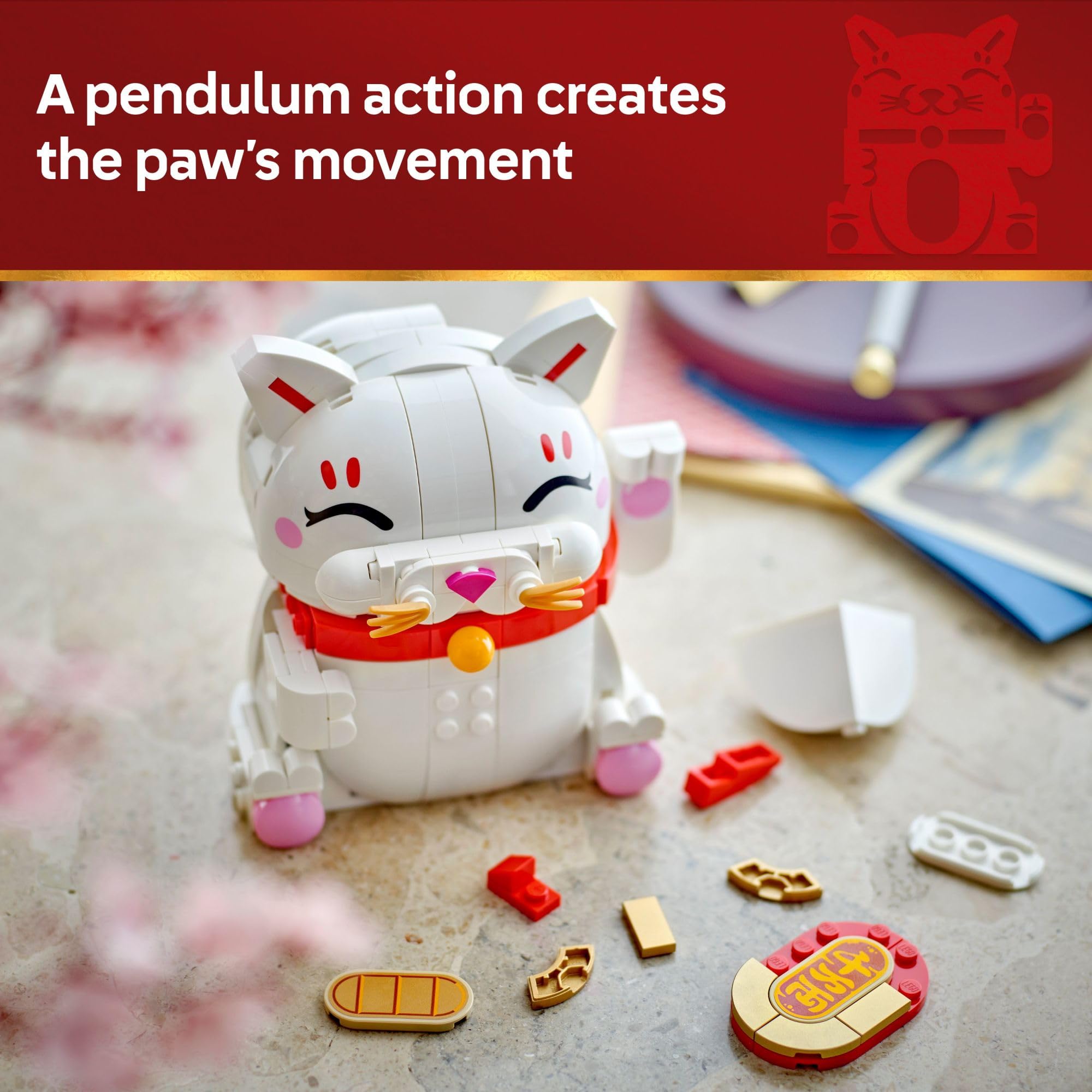 LEGO Lucky Cat Building Toy for Girls & Boys - Smiling Cat W/Waving Paw Function for Kids, Ages 9+ - Home Decor for Spring Festival & Chinese New Year Celebrations - Gift Idea for Birthdays - 40813