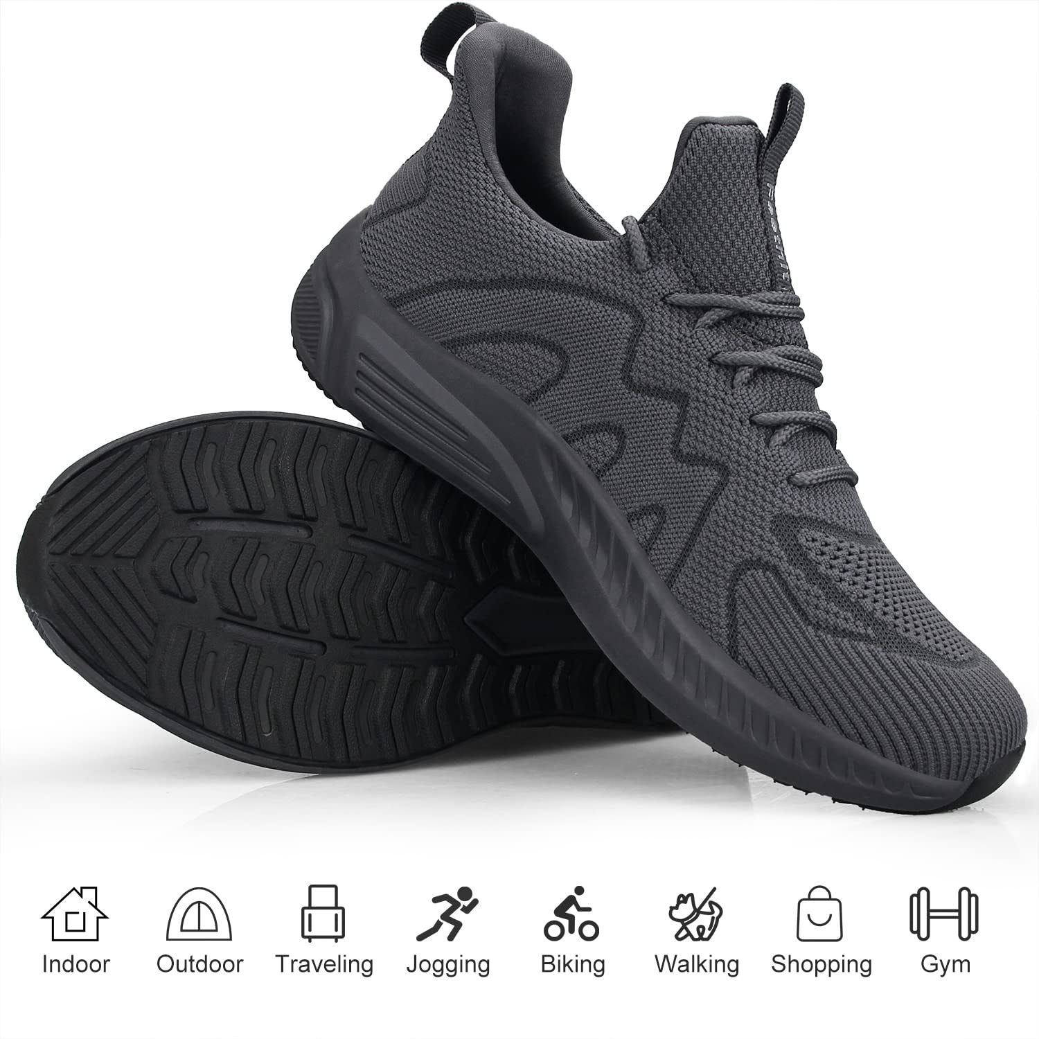 Feethit Mens Non Slip Running Shoes Lightweight Breathable Slip on Walking Tennis Shoes Casual Comfortable Sneakers Dark Gray 8