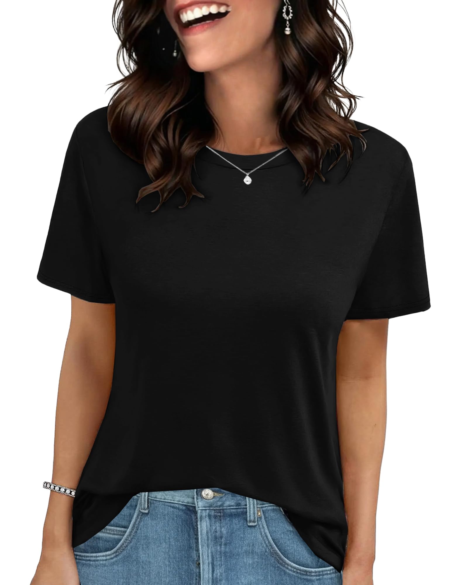 GAYHAY Black T Shirts for Women - Short Sleeve Spring Summer Tops Soft Basic Tees Beach Vacation Clothes for Casual 2026