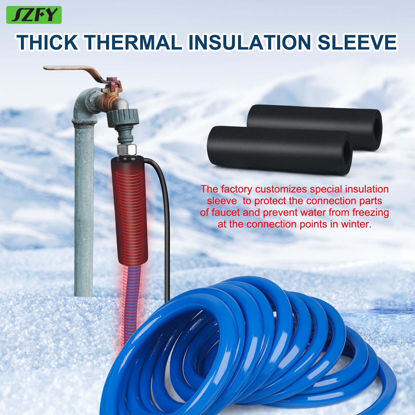 75FT Heated Water Hose for RV,Heated Drinking Water Hose with Thermostat,Lead and BPA Free,1/2" Inner Diameter,Temperatures Down to -40°F Self-Regulating,Blue Appearance
