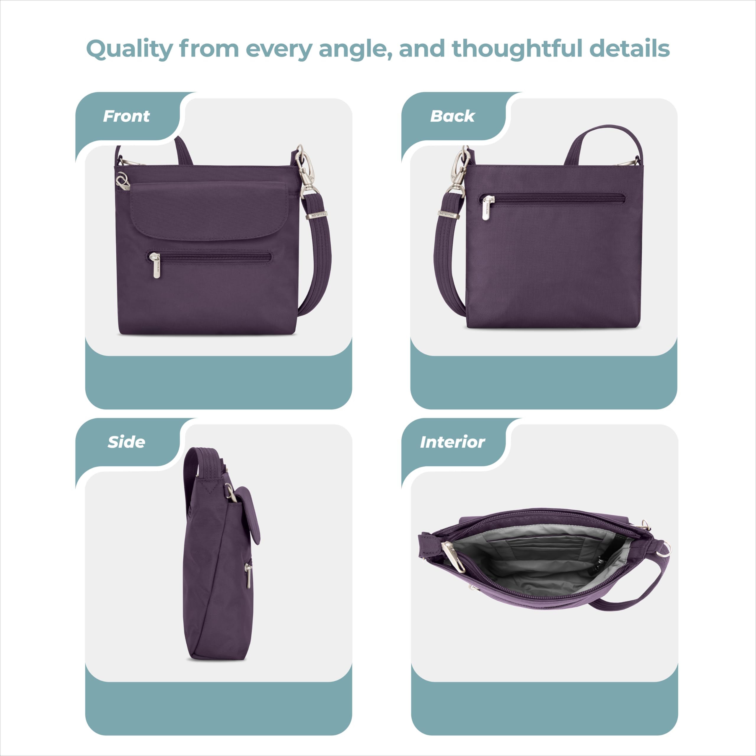 Travelon Anti-theft Classic Mini Shoulder Bag Sling Tote, Purple