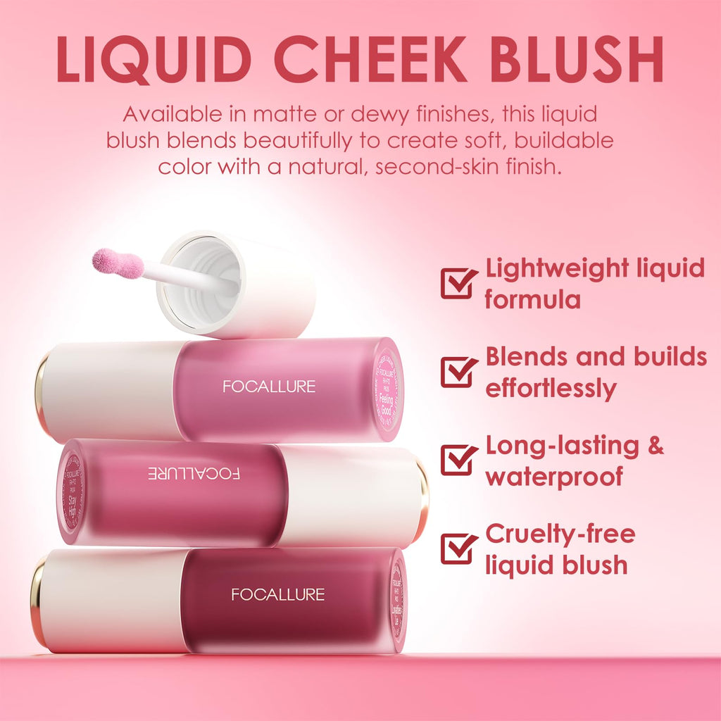 FOCALLURE Silky Cream Liquid Blush,Leaving a Matte Dewy Makeup Look,Easy to Apply and Create a Natural Flush,Long Lasting and Lightweight Cheek Blush Face Makeup,CATCH ME