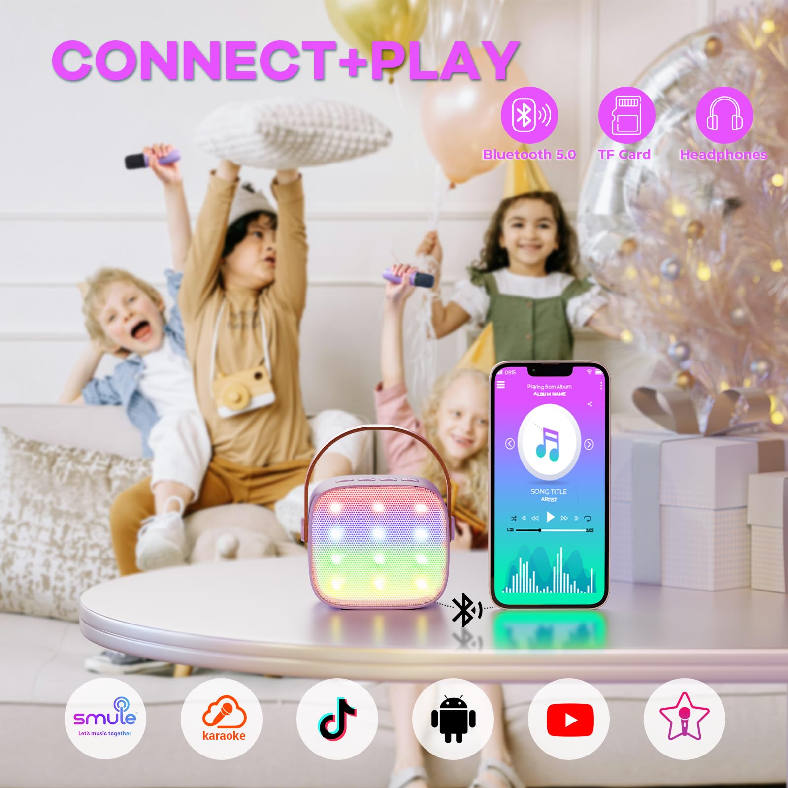 YLL Karaoke Machine for Kids, Portable Mini Speaker with 2 Wireless Microphones, 2026 TOP Kids Gifts for Girls Ages 3, 4, 5, 6, 7, 8, 9, 10, 12 +Years Old, 4-12th Birthday Present Toy Party (Purple)