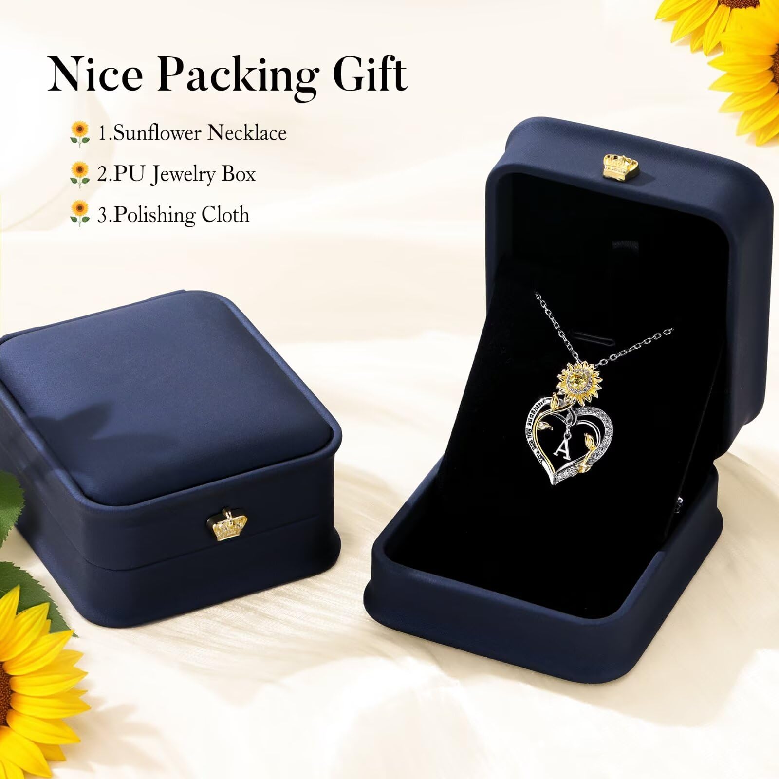 Iefil Valentines Day Gifts for Her - Sunflower Gift for Women, Birthday Gifts for Wife, Sunflower Heart Necklaces, You Are My Sunshine Jewelry for Women