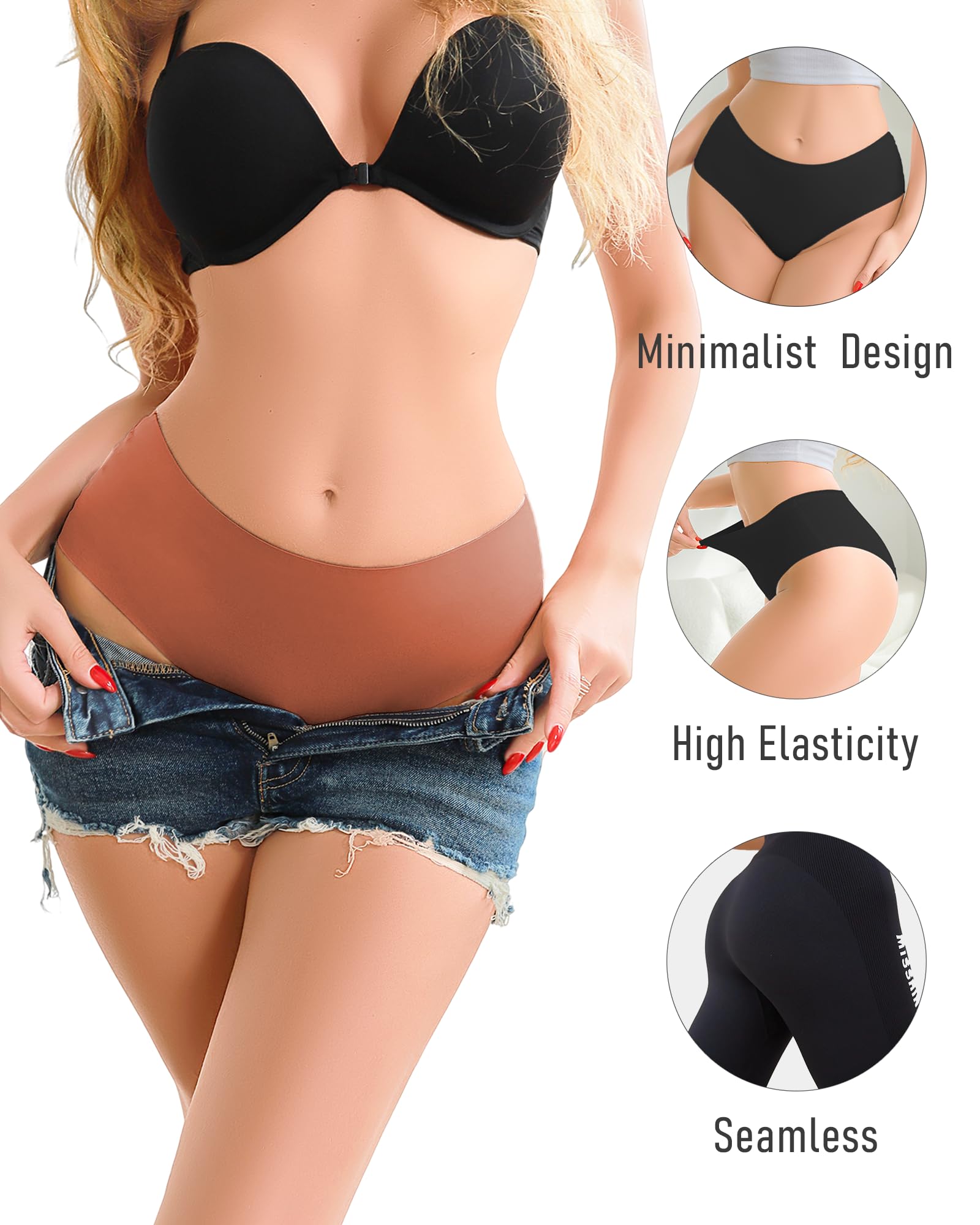 UNDER THE SEA Seamless Underwear for Women Plus Size Mid Rise Lingerie Brief Sexy No Show Panties Lingerie Cheeky Clothing Clothes outfits Apparel Gift Overnight Delivery Items Fashion 5 Pack XS-3XL