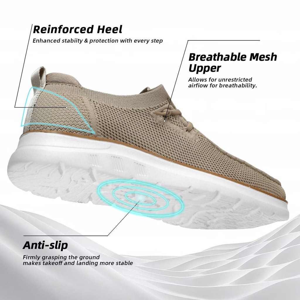 Mens Boat Loafers Slip-on Casual Mesh Walking Shoes Business Oxfords Sneakers Work Lightweight Comfortable Soft Sole Khaki
