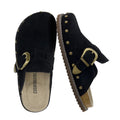 CUSHIONAIRE Bronco Slip On Mule Womens Shoes – Genuine Suede Leather Clogs with Adjustable Buckle and Studded Detailing, Stylish Shoes for Women, Black 11W