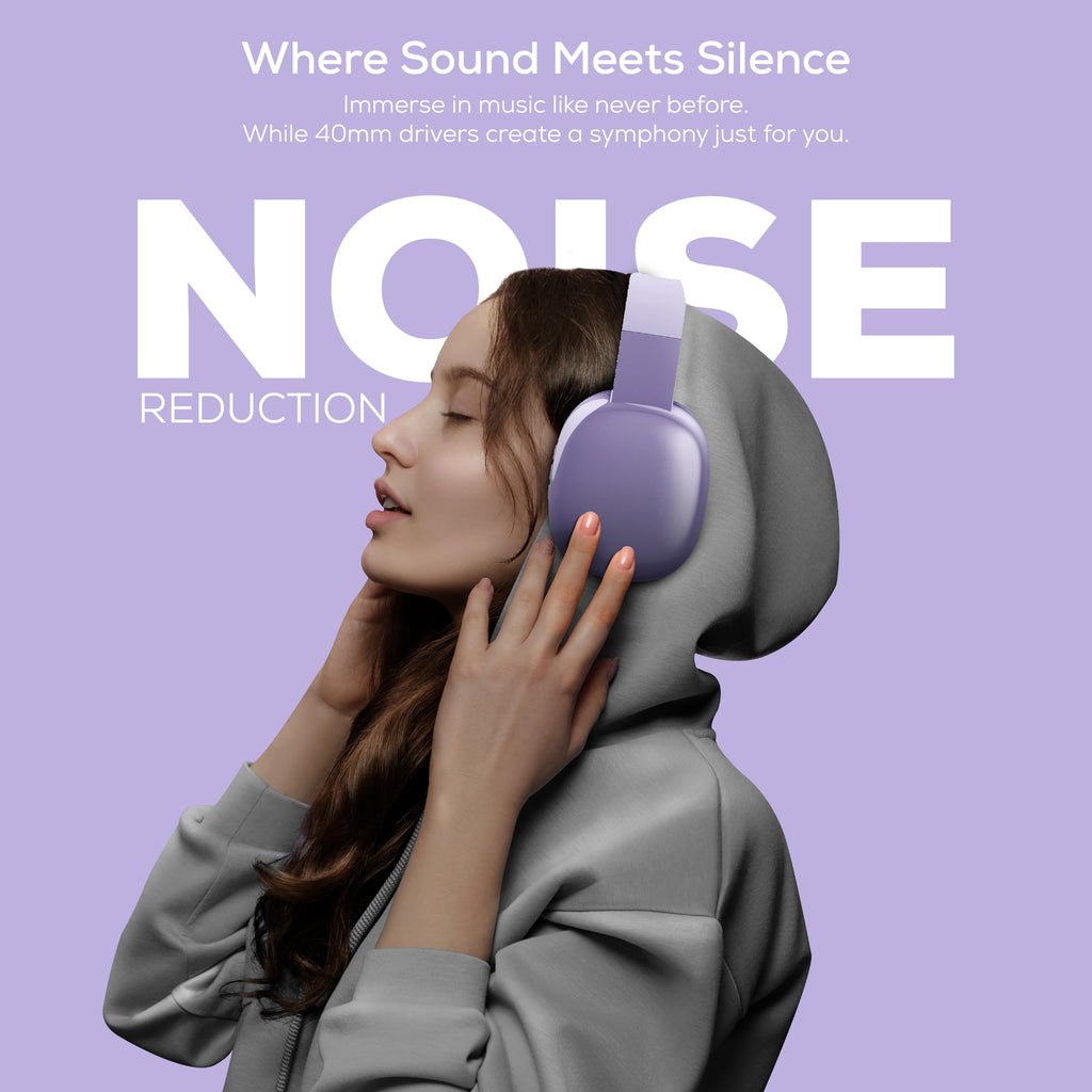 Gabba Goods Wireless Over Ear Bluetooth Headphones with Microphone - Wireless Headset -Noise Reduction - Bluetooth, Wired,Built in Micro SD for Travel, Home, Work TV,PC,Gaming,Cellphone (Lavender)