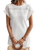 Acelitt Womens Summer 2026 Waffle Knit Short Sleeve Crewneck Beach Cover Up Crochet Eyelet Lace Swim Coverup Dress White Medium