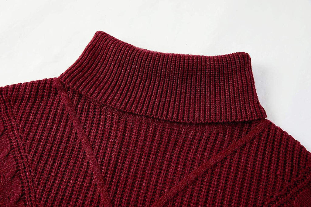 Womens Chunky Turtleneck Sweaters Plus Size Long Sleeve Cable Knit Casual Loose Jumper Tops Burgundy