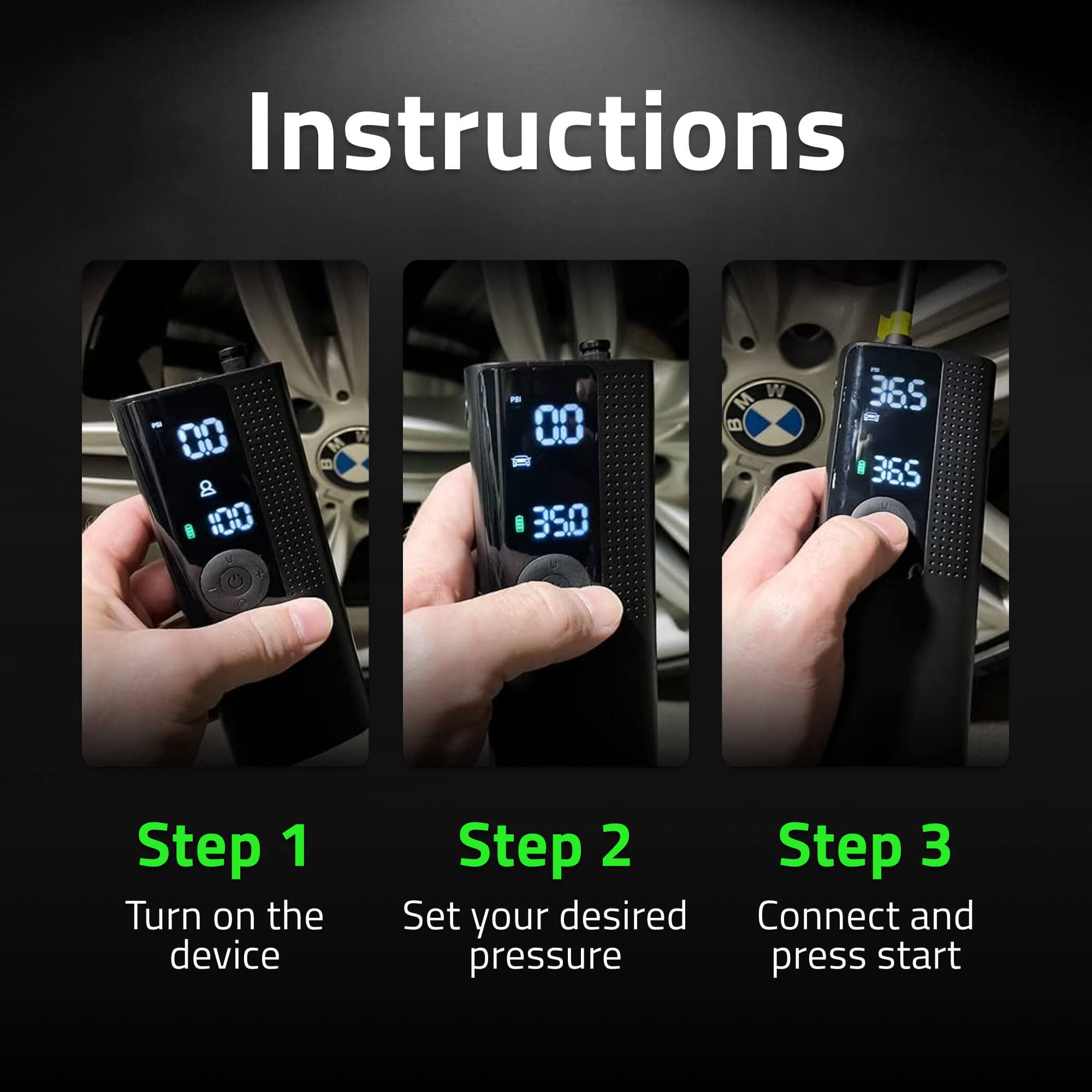 Airmoto and Power Kit Bundle Deal - 1 bundle - Tire Inflator Portable Air Compressor with Power Kit for Charging on The Road - Cordless Air Pump for Car Tires, Motorcycle, Bicycle, Balls