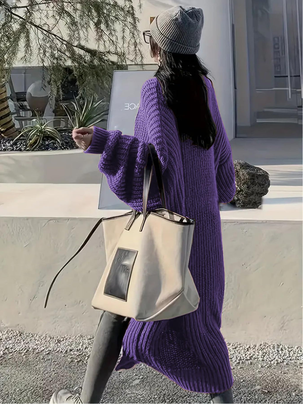 Womens Long Sleeve Cardigan Sweaters Open Front Knit Long Cardigans Duster with Pockets 2024 Fall Winter Oversized Coat (US, Alpha, Small, Regular, Regular, Purple)