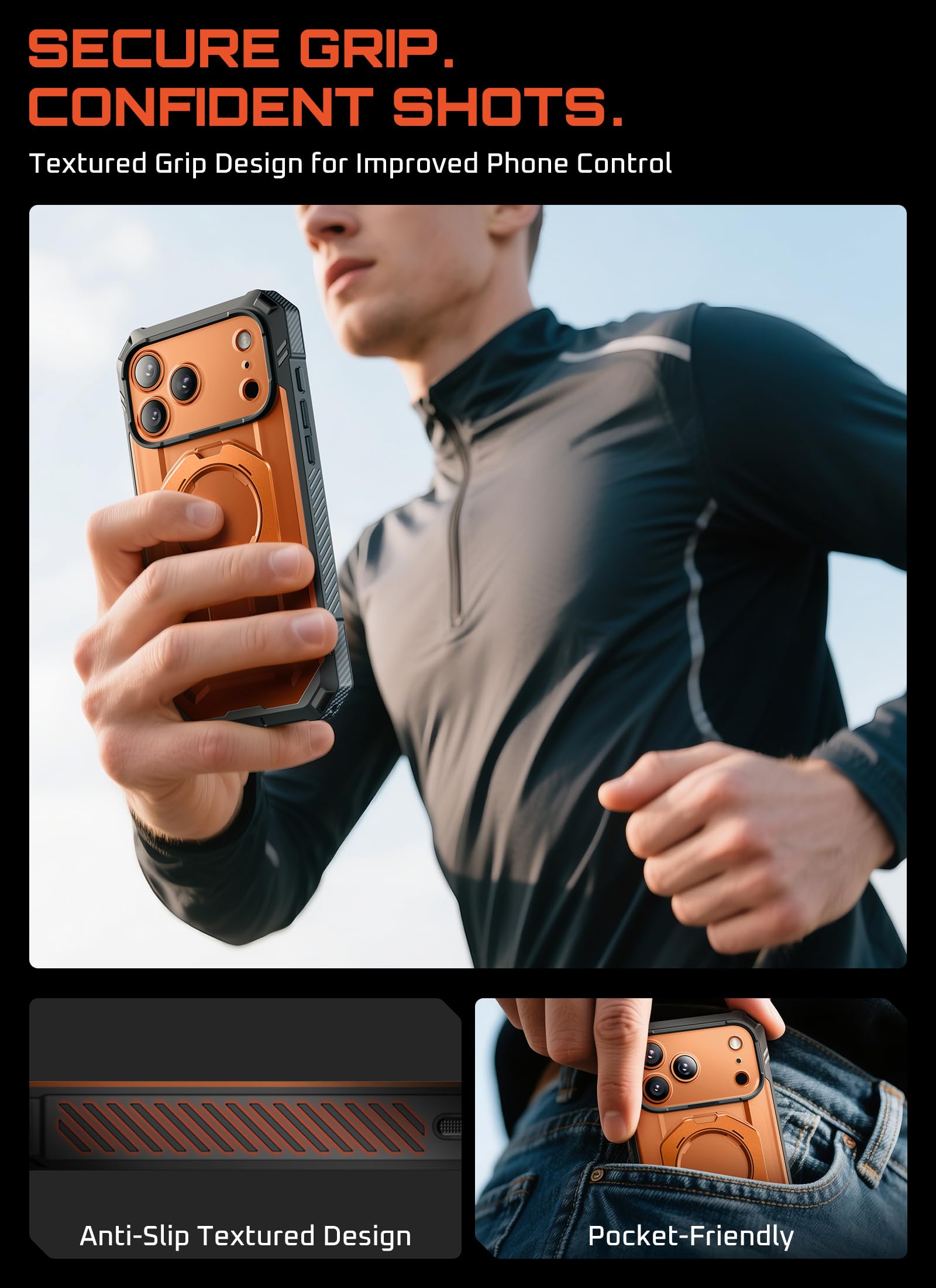 SUPCASE for iPhone 17 Pro Case with Tempered Glass Screen Protector (UBGrip Pro), [Camera Control Cover] [Compatible with MagSafe] [Built-in Kickstand] Full-Body Heavy Duty Magnetic Phone Case, Coral