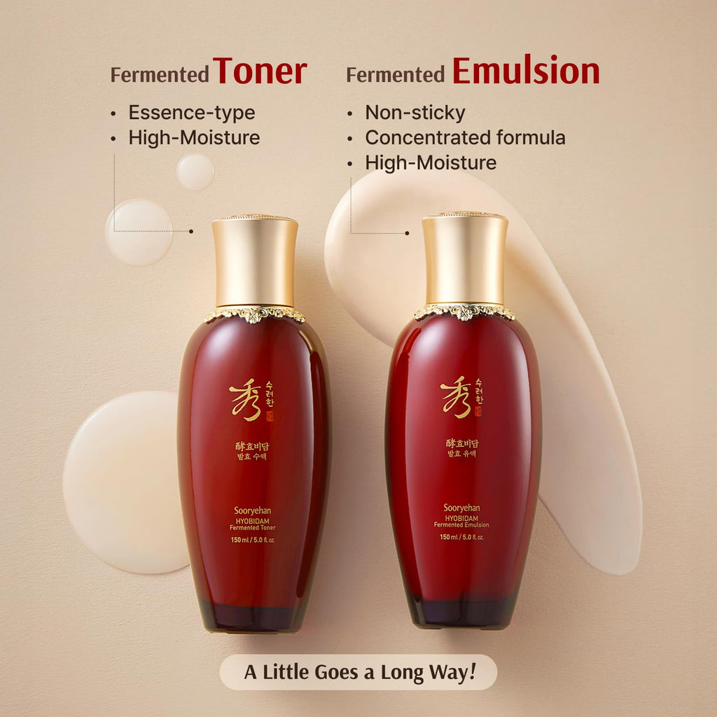 Sooryehan Hyobidam Fermented Skincare Gift Set with Wild Ginseng - Premium Korean Anti-Aging Skin Care Kit for Intense Hydration, 13.53 fl oz (Full Size Toner & Emulsion + Mini Cream, Eye Cream, Mask)