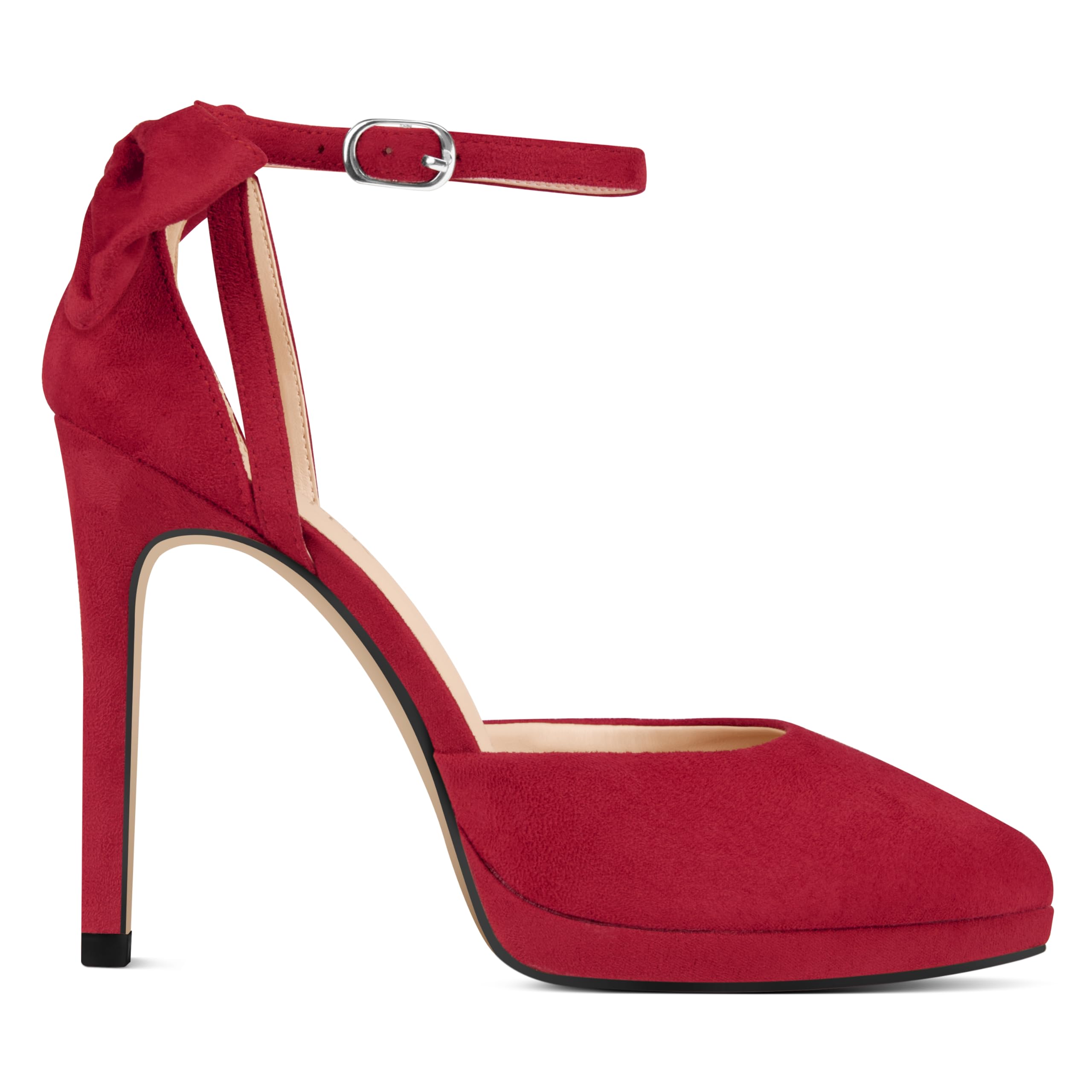 COLETER Women's Bowknot High Heels Platform D'Orsay Pumps Pointed Toe Stiletto Heels Ankle Strap Wedding Shoes Burgundy 7US