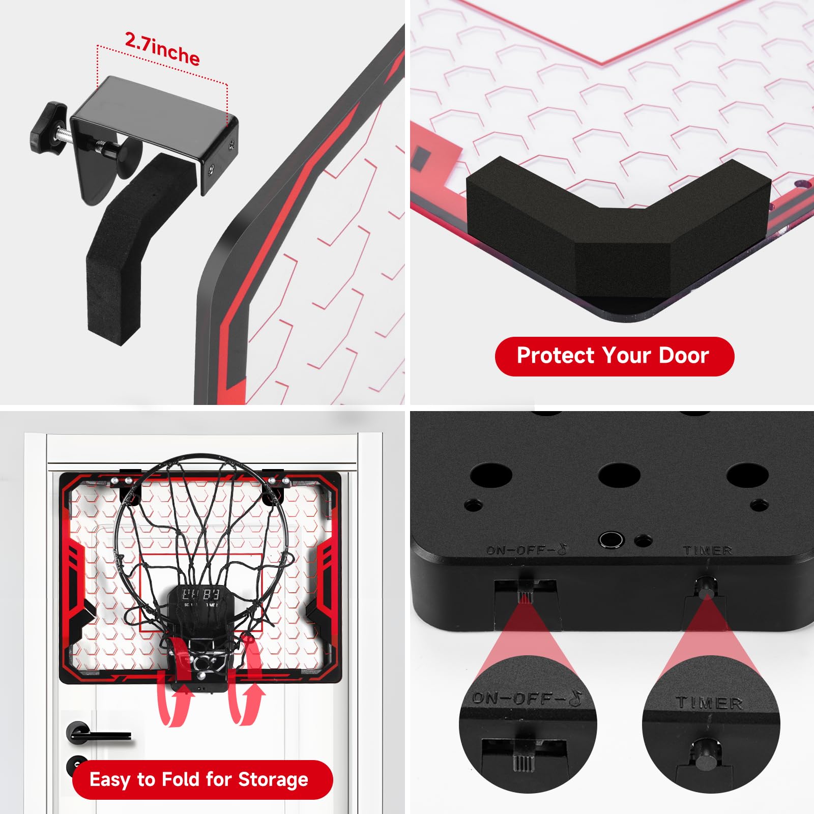 Figbush Basketball Hoop Indoor for Kids(4-12 Years Old), Over The Door Basketball Hoop with Scoring, Countdown and Music Accompaniment, Christmas Toys