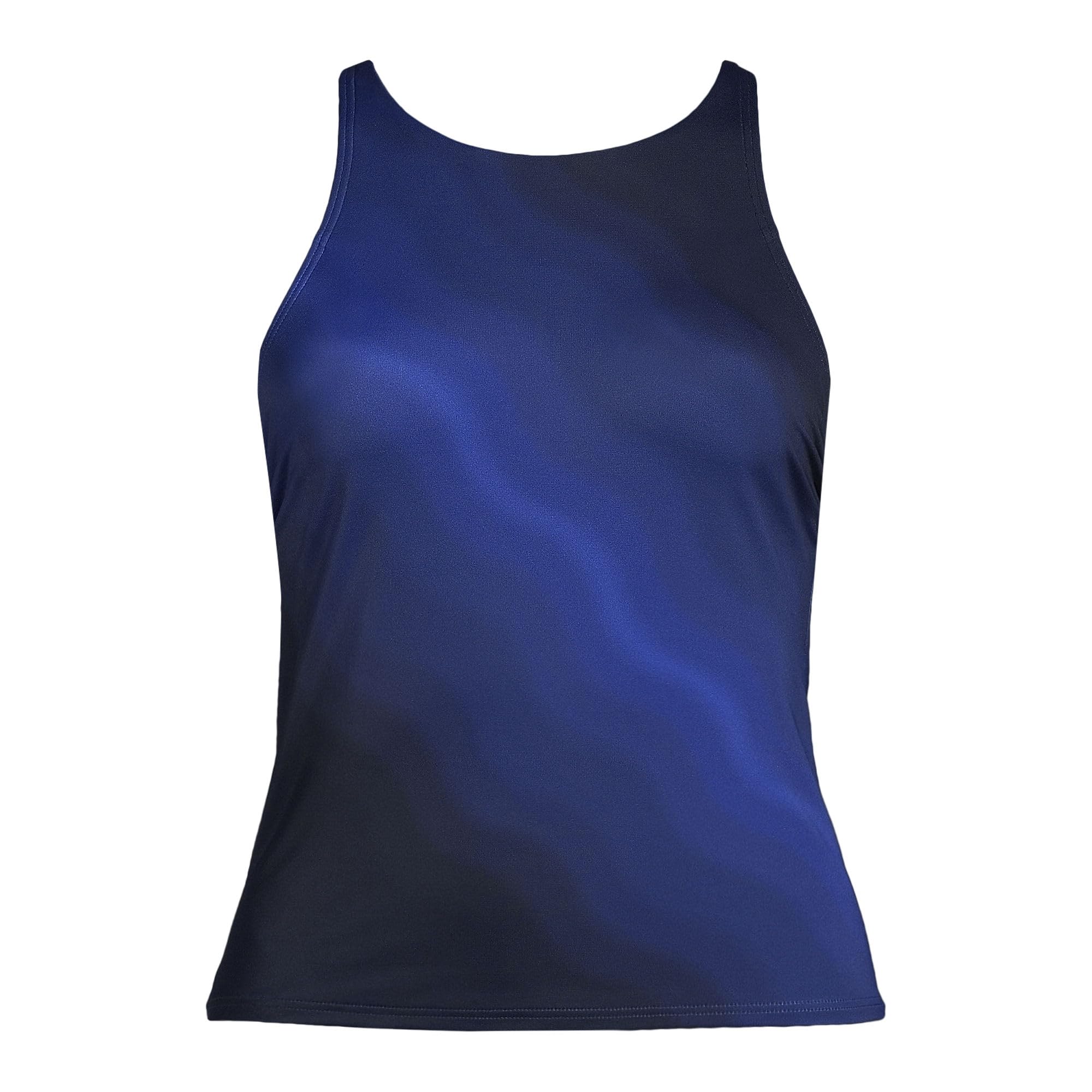 Lands' End Women's Tugless High Neck Strappy Back Tankini Top 2 Blue Wavy Ombre