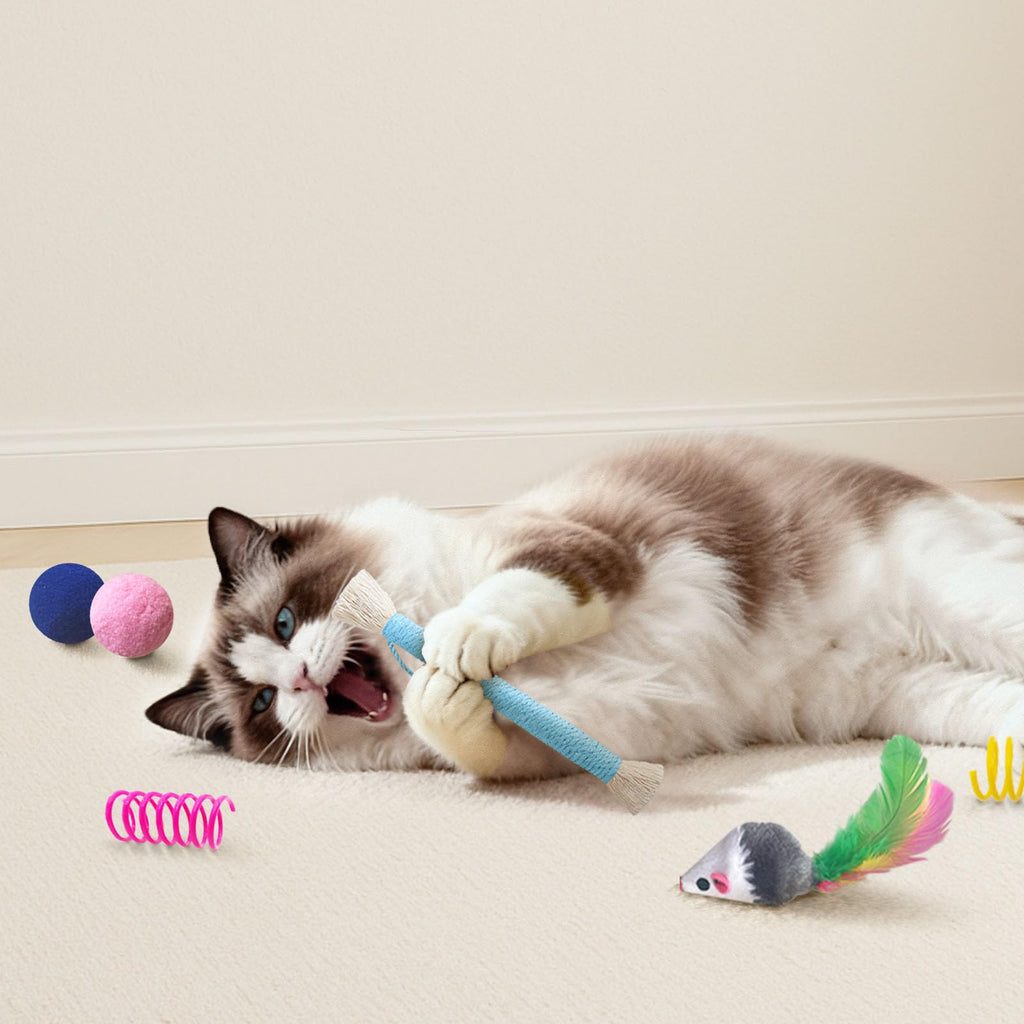YULOYI Cat Toys for Indoor Cats, 34 Packs Interactive Cat Toy Set with Colorful Springs Toys, Mouse Toy, Catnip Ropes, Balls, Bells, and Sisal Ball for Kittens