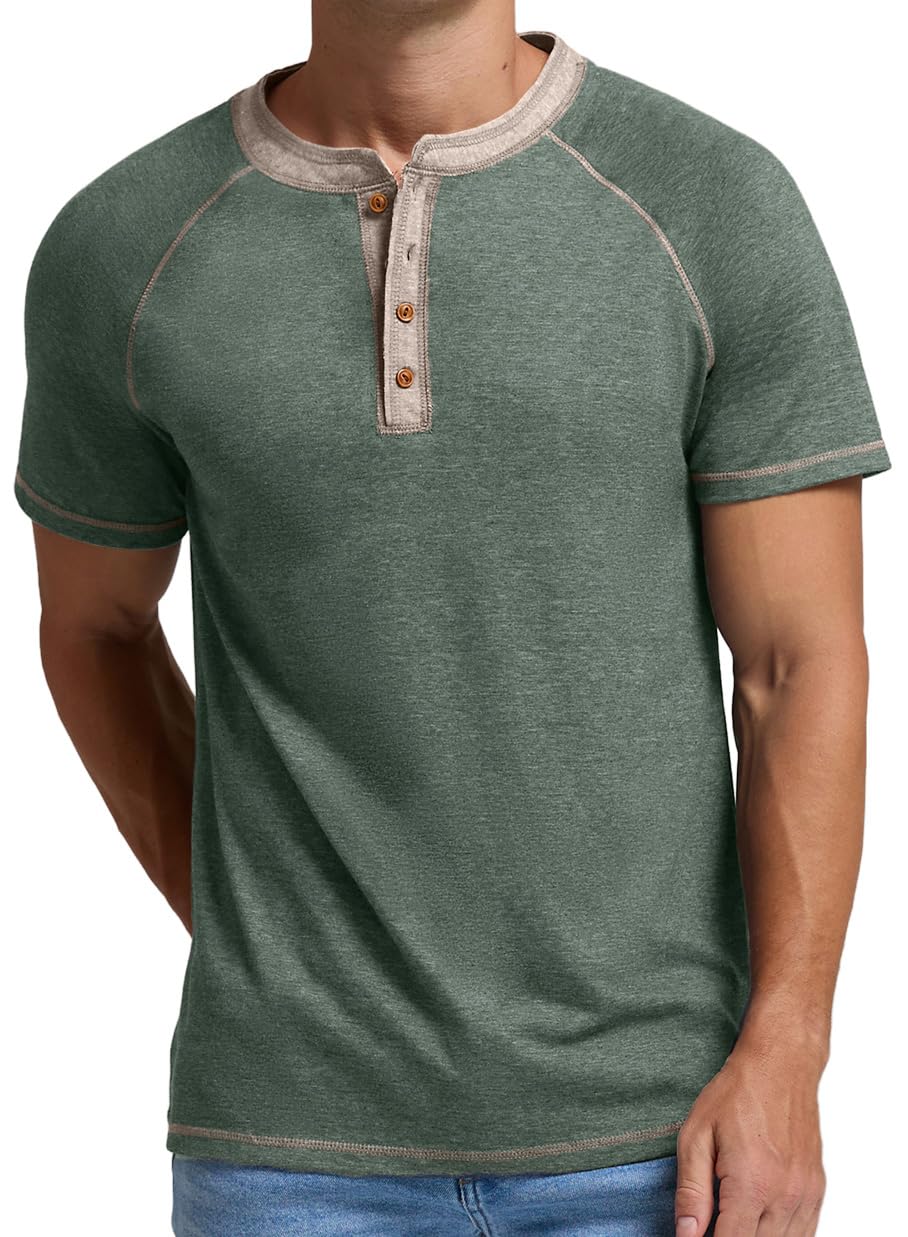 Sailwind Mens Henley Short Sleeve T-Shirt Cotton Casual Shirt Green