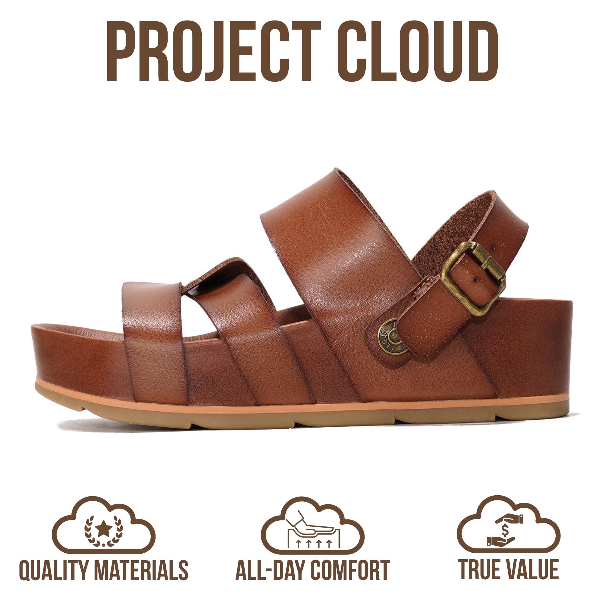 Project Cloud Platform Sandals Women – Strappy Wedges with Comfortable Plush & Soft Insole – Lightweight & Non Slip Platform Sandals for Women 2026 (Proud,CLAY,7)