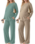 Huukeay 2 Pack Maternity Long Sleeve Pajamas Sets, 2-Color, Medium