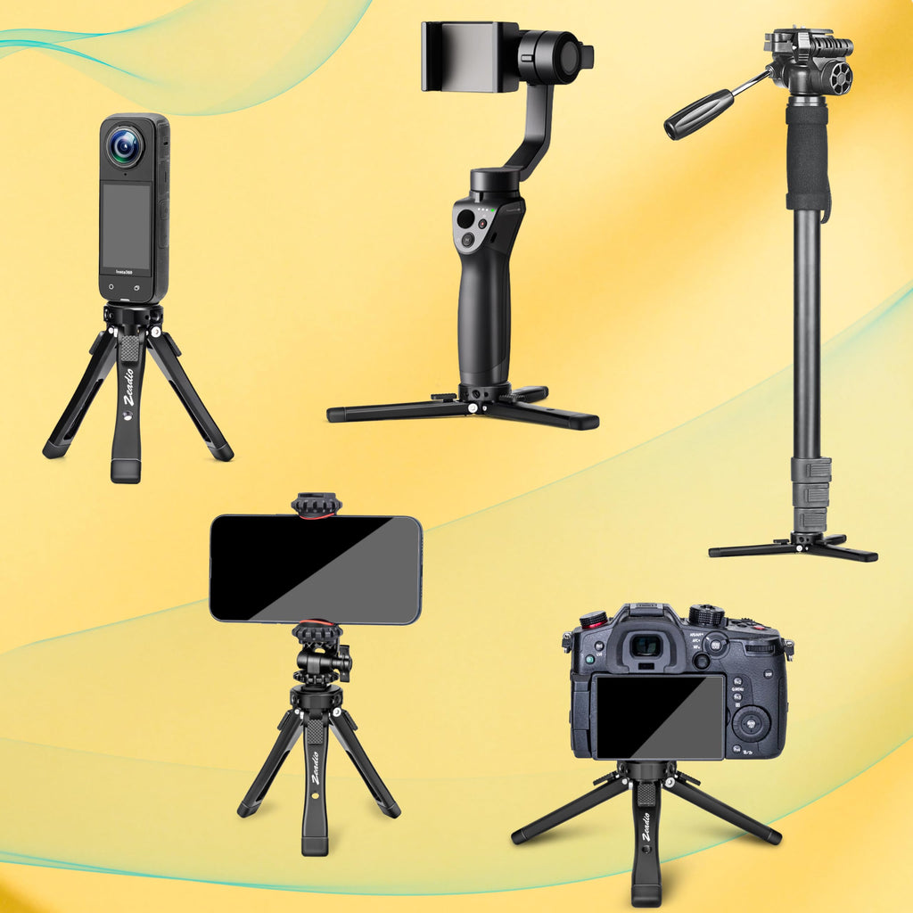 Zeadio Heavy Duty Camera Tripod, 88lbs/40kg Load All-Metal Tabletop Stand with Adjustable Height & ARRI 1/4" Threaded Holes, Universal Tripod Base for Gimbal, Monopod, DSLR Camera, Vlogging & Filming