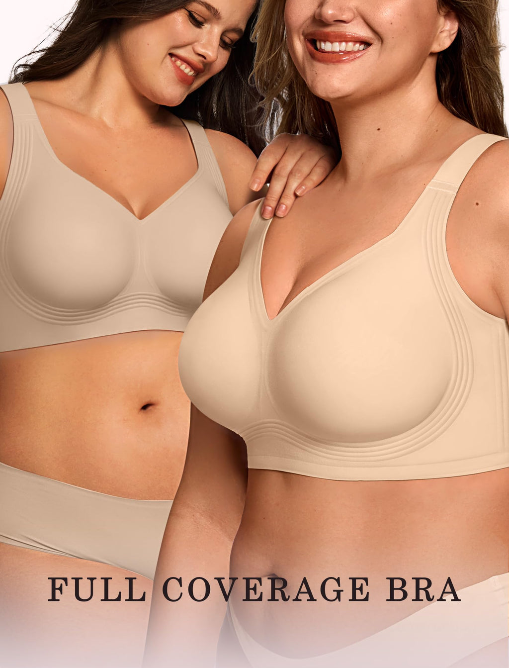 OEAK Womens Wireless Jelly Bra Plus Size Supportive Seamless Bras Full Coverage Push Up Comfortable No Underwire Tshirt Bras Creamy Beige L
