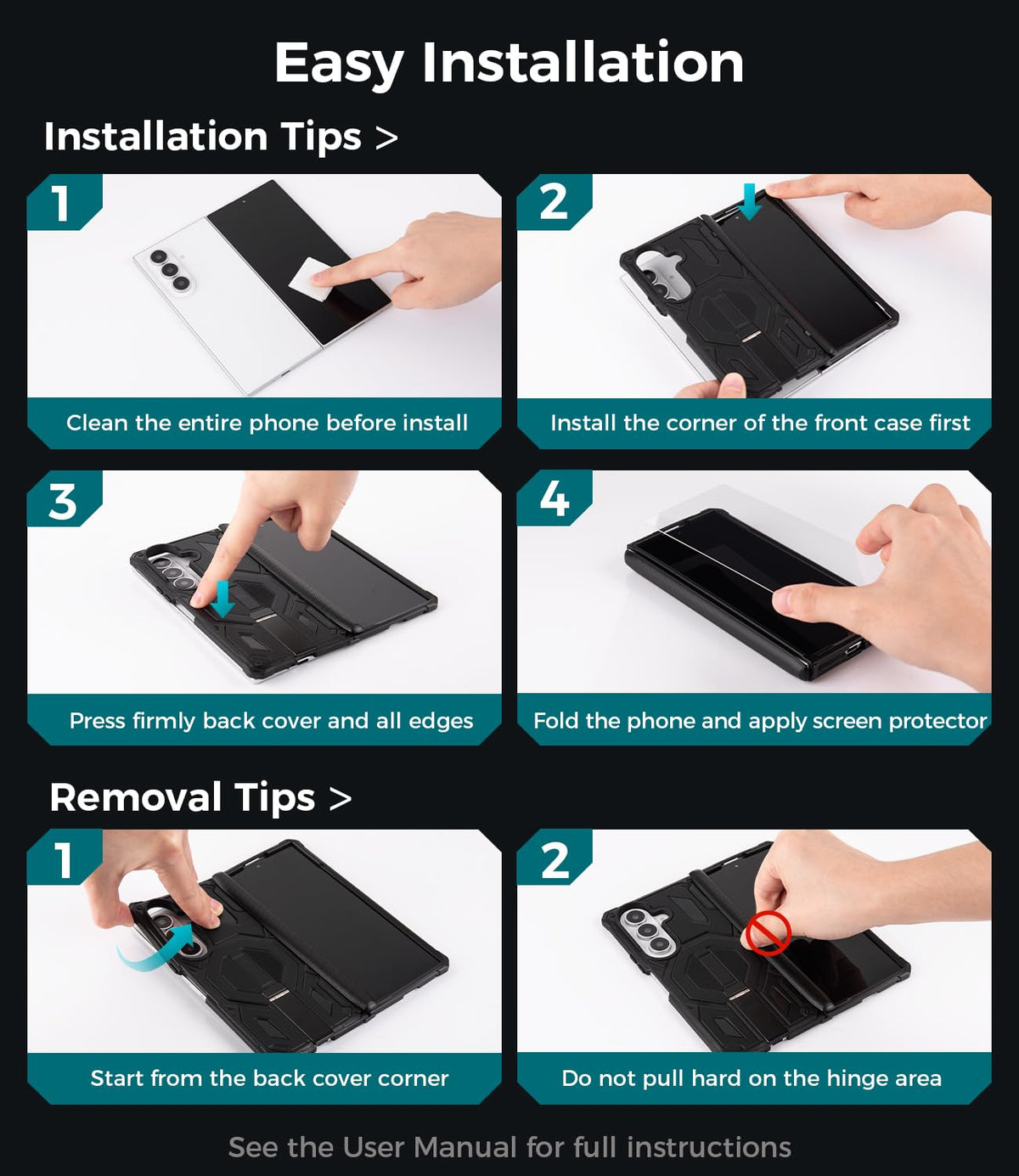 for Samsung Galaxy Z Fold 8 Ultra Case with Invisible Kickstand, Black