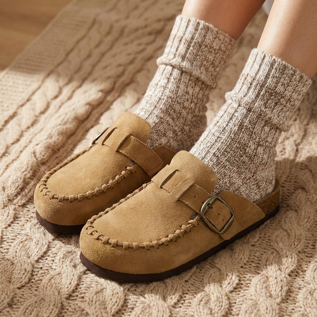CUSHIONAIRE Canoe Genuine Suede Clogs for Women Footwear with Moc Toe Design – Casual Slip On Womens Shoes, CAMEL 8W