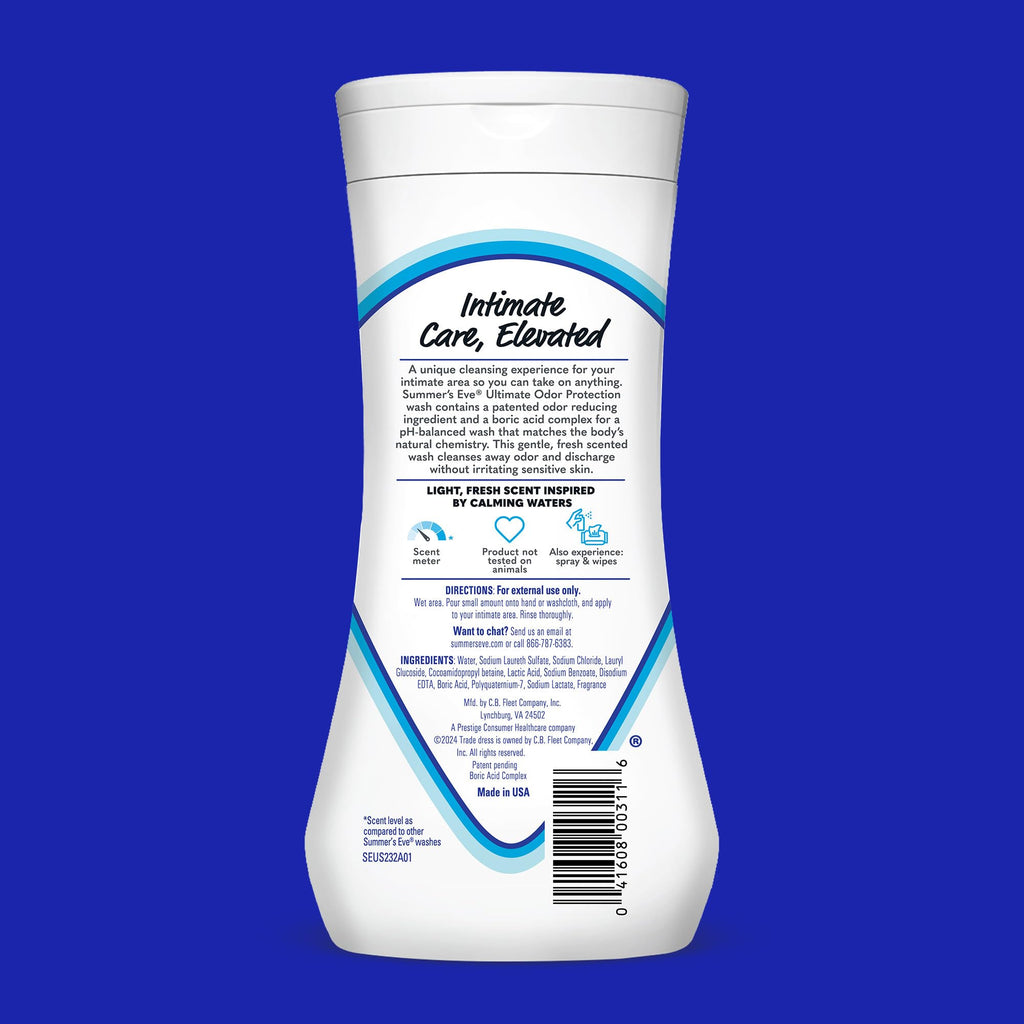 Summer's Eve Ultimate Odor Protection Daily Feminine Wash, pH-Balanced Formula Body Wash for Women with Boric Acid Helps Control Vaginal Odor, 15 Fl Oz